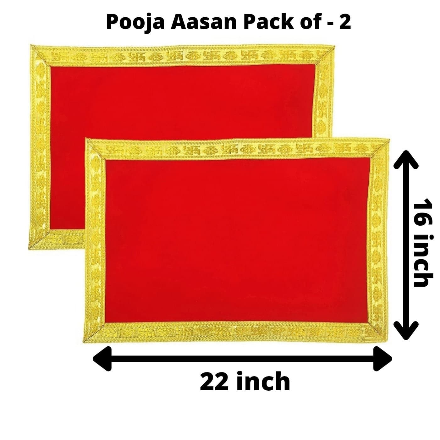 Red Velvet Pooja Aasan Cloth: Hindu Prayer Mat (16” x 22” - Pack of 2)