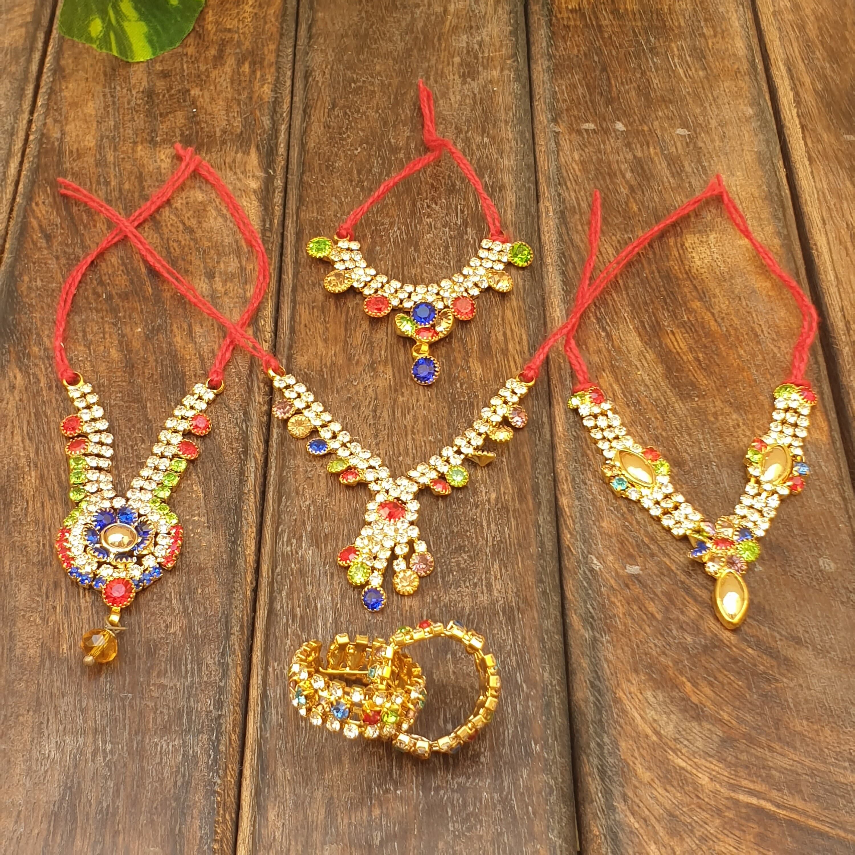krishna and radha, indian jewellery ,laddu gopal poshak, krishna outfit, laddu gopal shringar , god clothes,bal gopal dress, krishna jewelry,krishna statue, god mala,idol mala, krishna ornaments, spiritual Jewellery, temple accessories