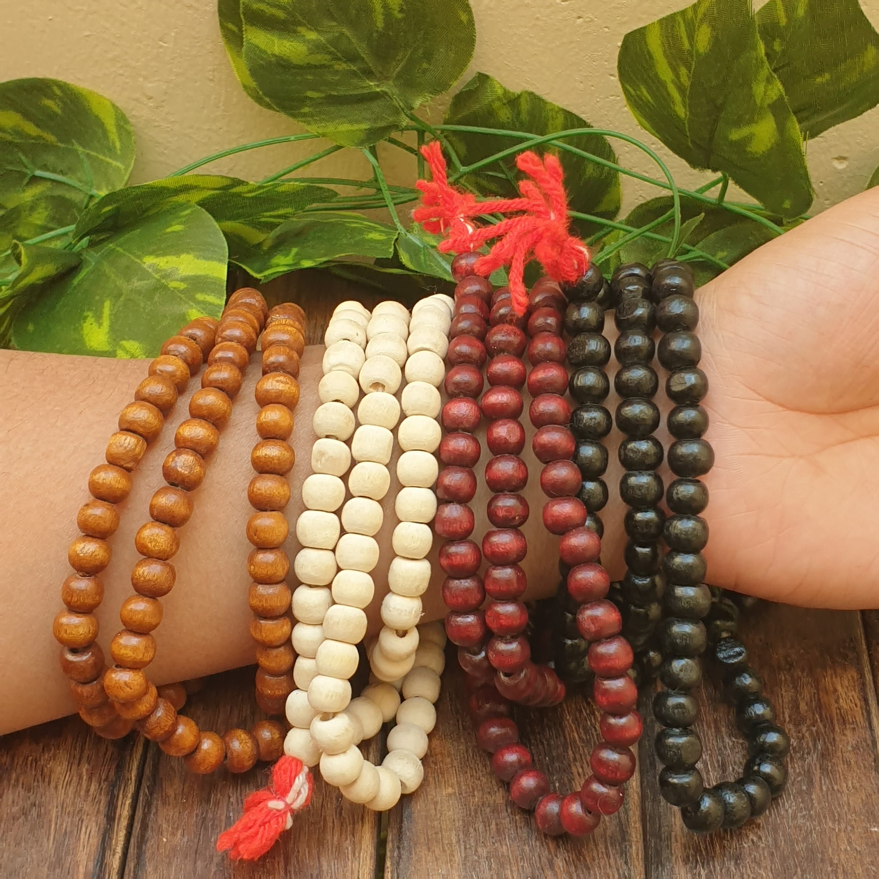 Bodhi Seed Mala: Natural Prayer 108 Beads, Tulsi Sandalwood, OM Mantra (Pack of 4)