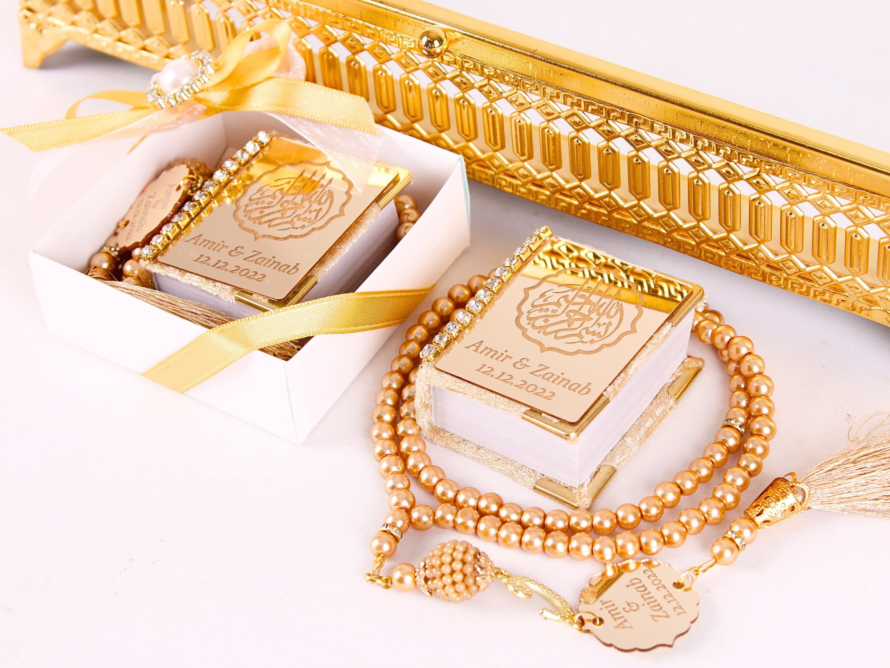 Personalized Mini Quran Gift Set: Velvet Box, Pearl Tasbeeh - Eid Favors - image 3