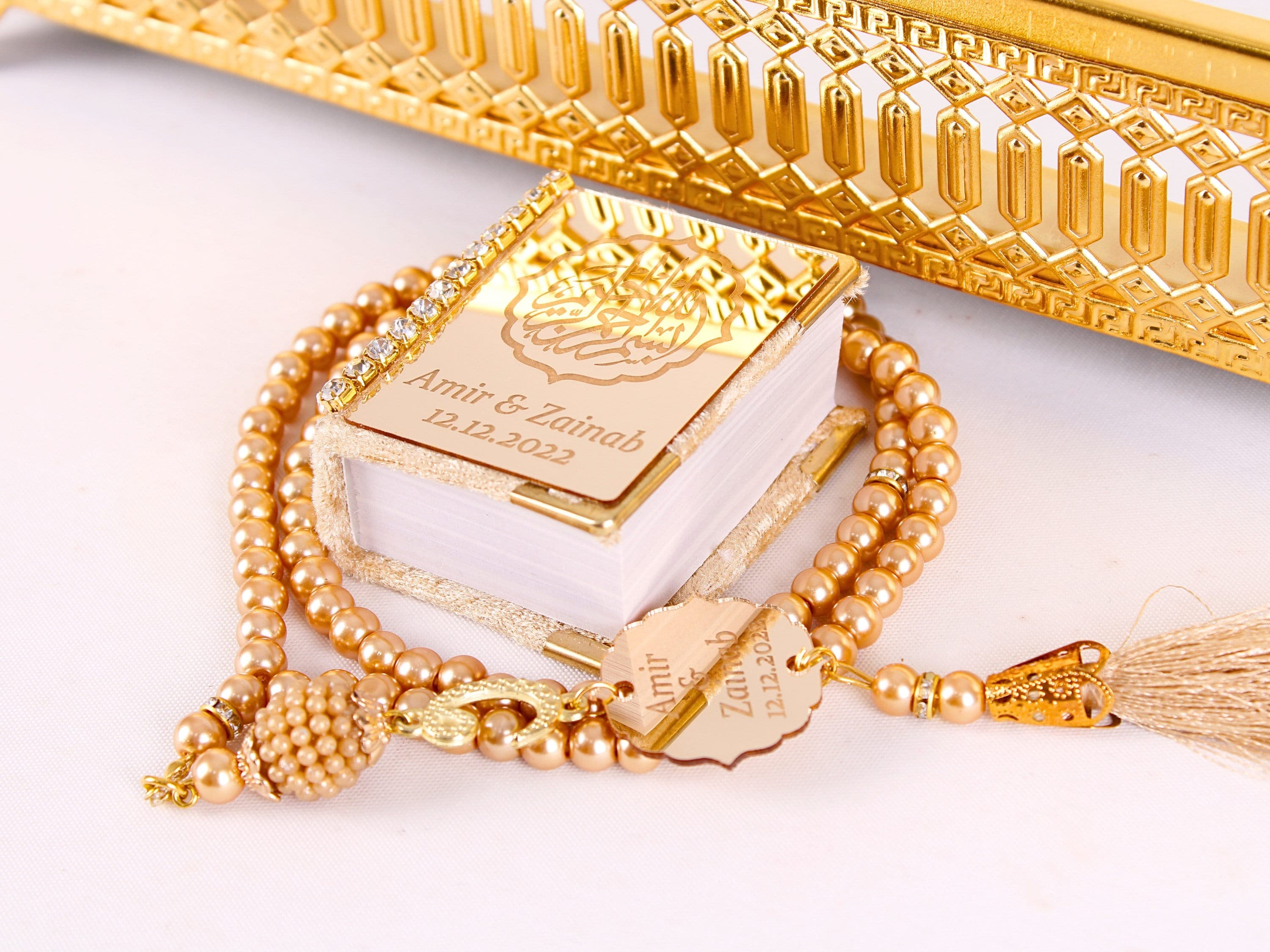Personalized Mini Quran Gift Set: Velvet Box, Pearl Tasbeeh - Eid Favors - image 4
