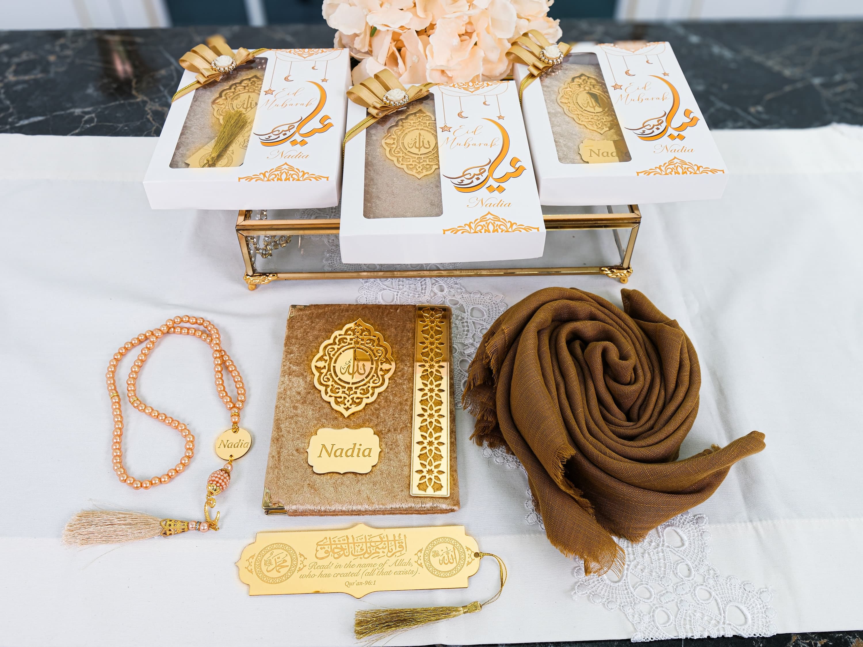 Personalized Islamic Gift Set: Velvet Yaseen Book, Tasbih, Hijab - image 4