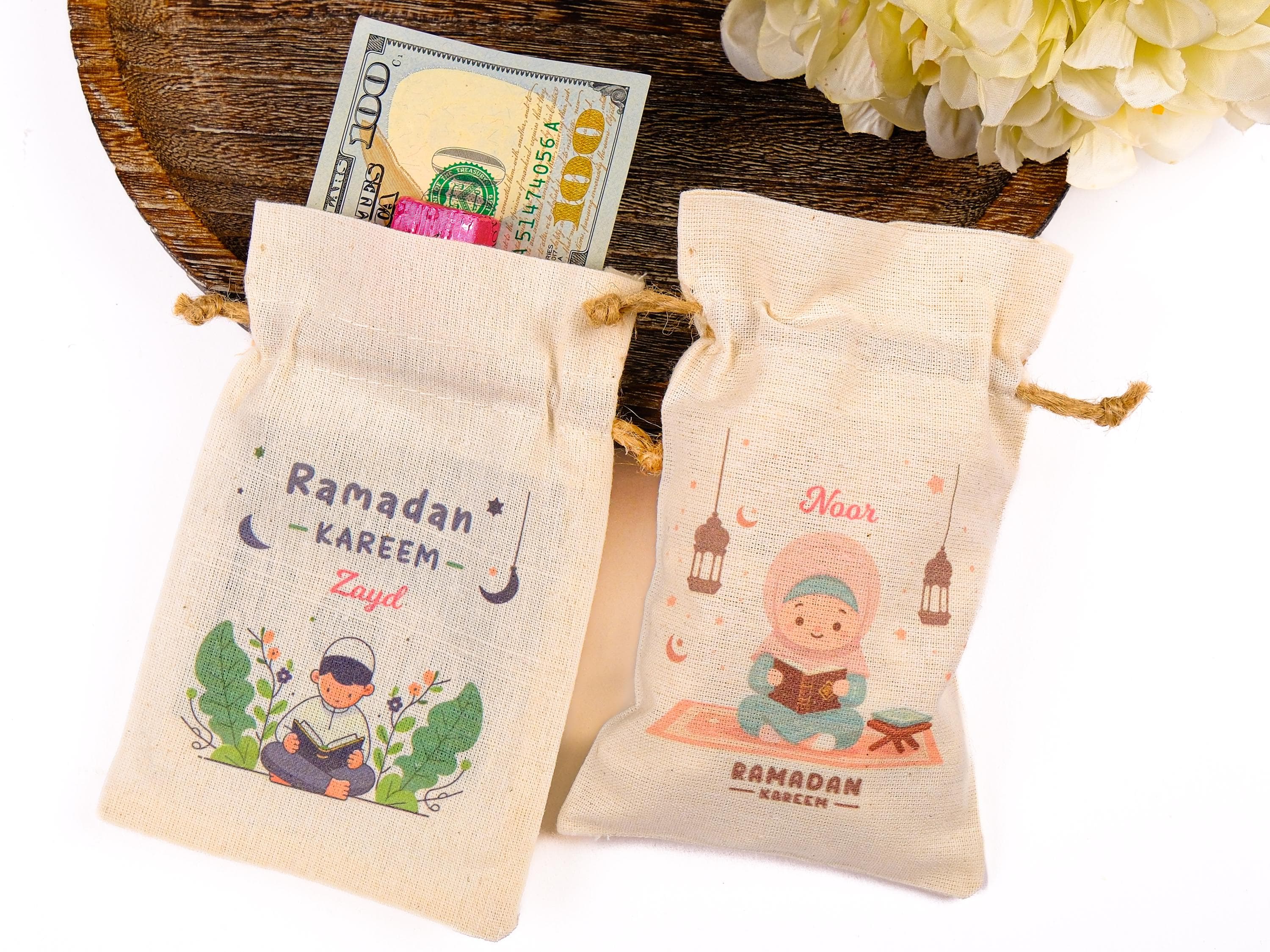Personalized Eid Gift Bag: Custom Ramadan Cotton Favor Pouch
