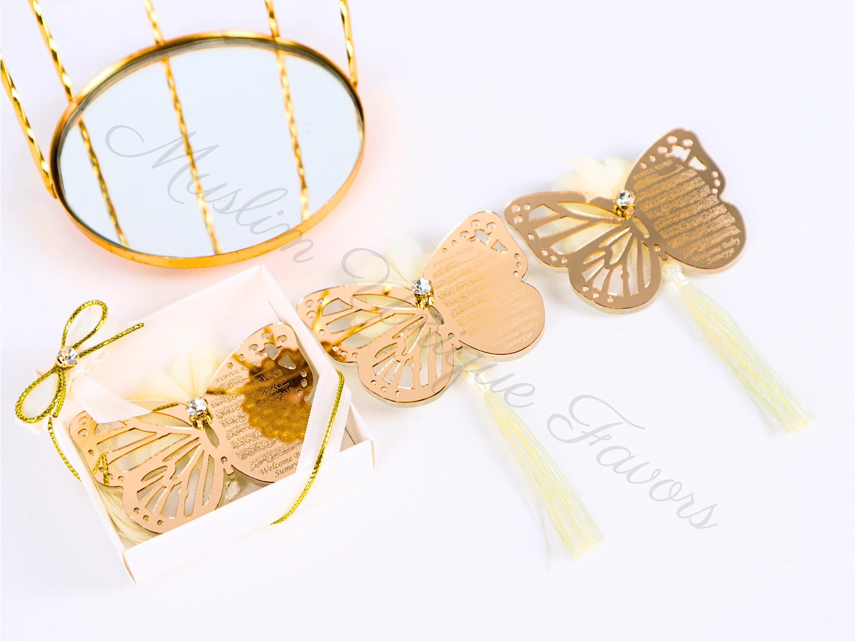 Personalized Ayatul Kursi Butterfly Magnet: Gold Acrylic Wedding Favor - image 3