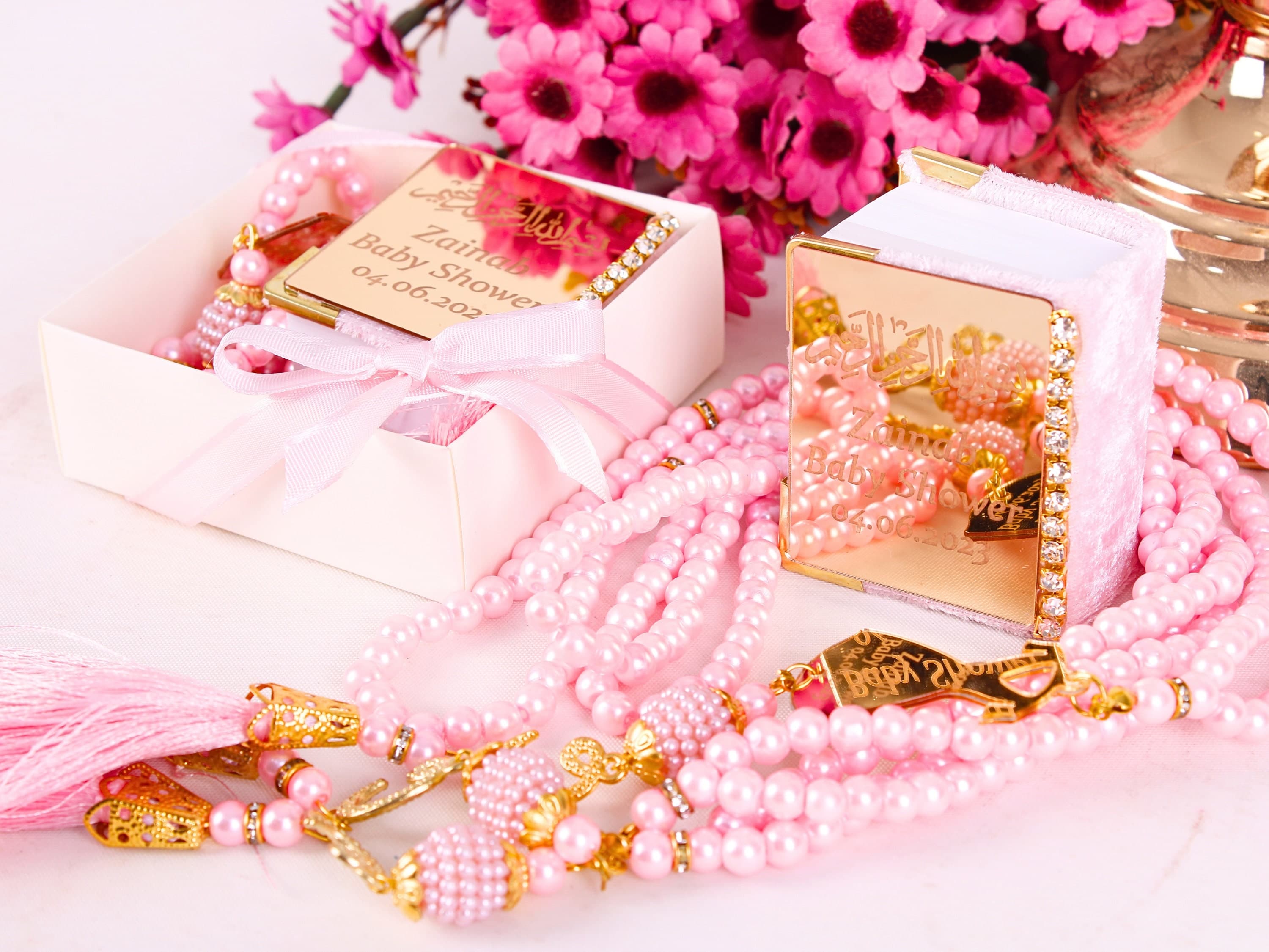 Personalized Velvet Mini Quran Gift Set: Pearl Tasbeeh, Decorated Box - image 3