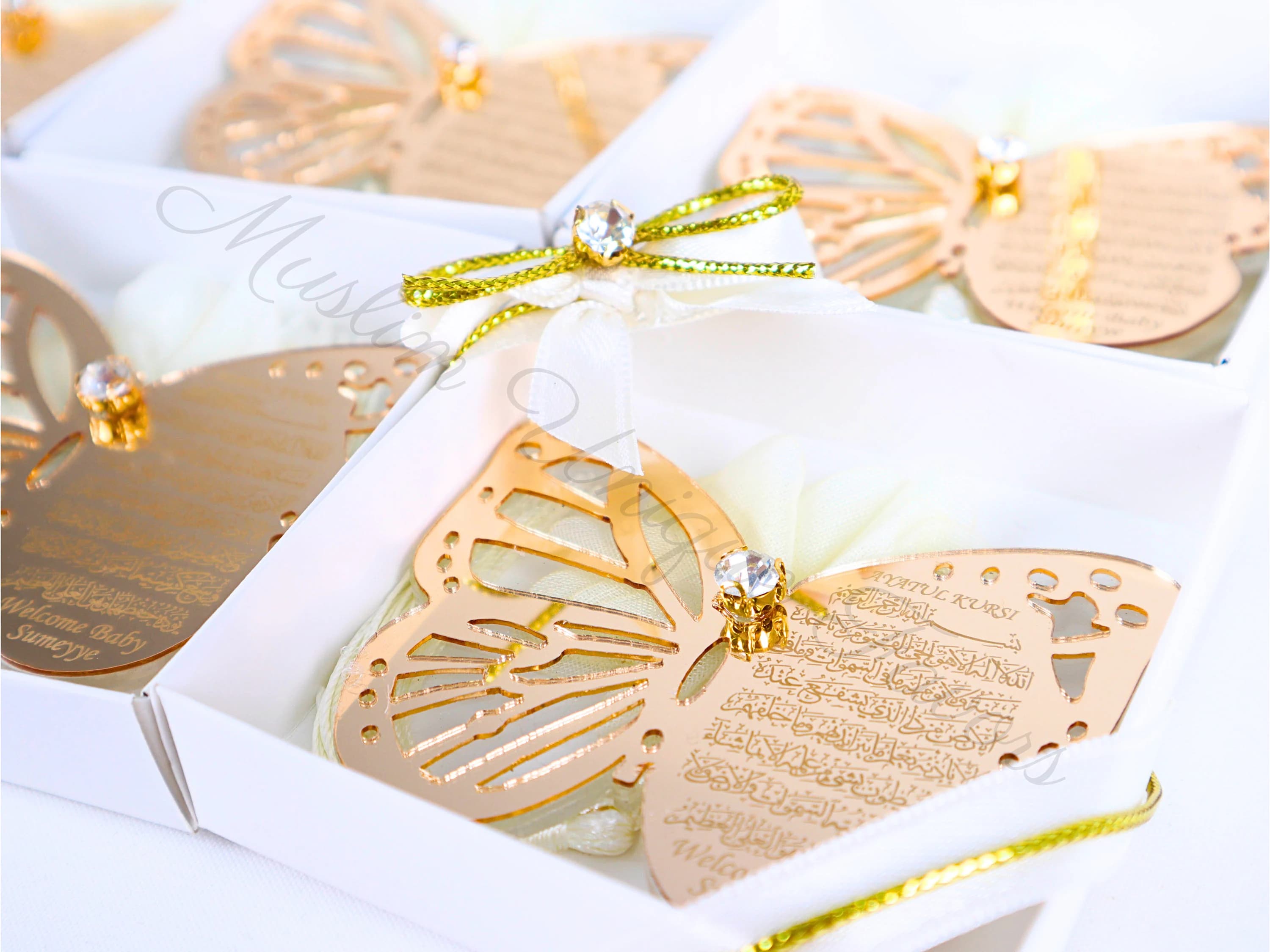 Personalized Ayatul Kursi Butterfly Magnet: Gold Acrylic Wedding Favor - image 4