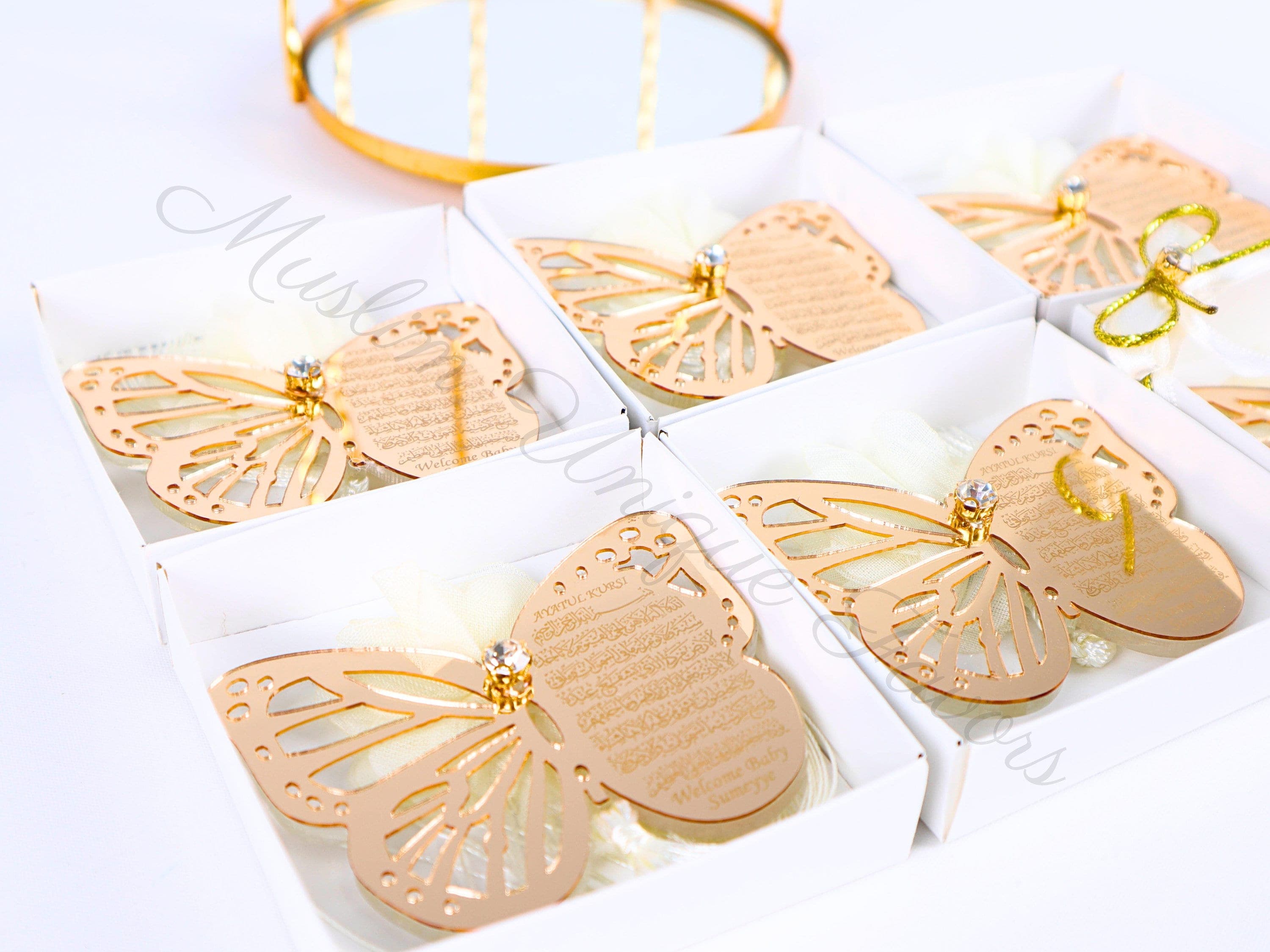 Personalized Ayatul Kursi Butterfly Magnet: Gold Acrylic Wedding Favor