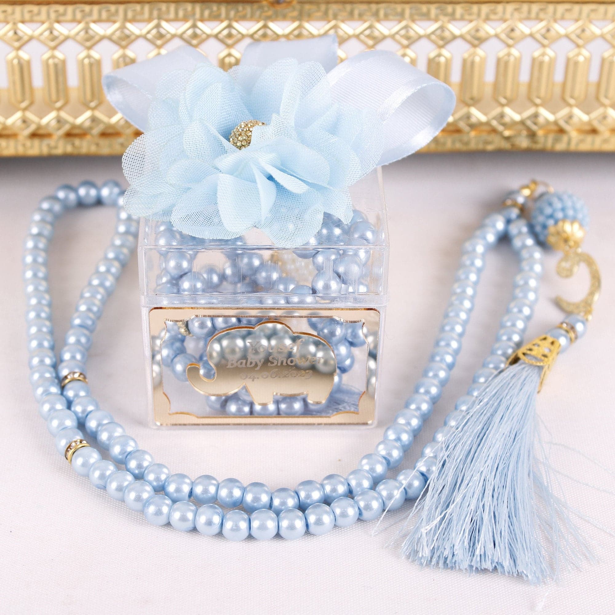 Personalized Pearl Prayer Beads: Baby Shower Favors, Muslim Gifts