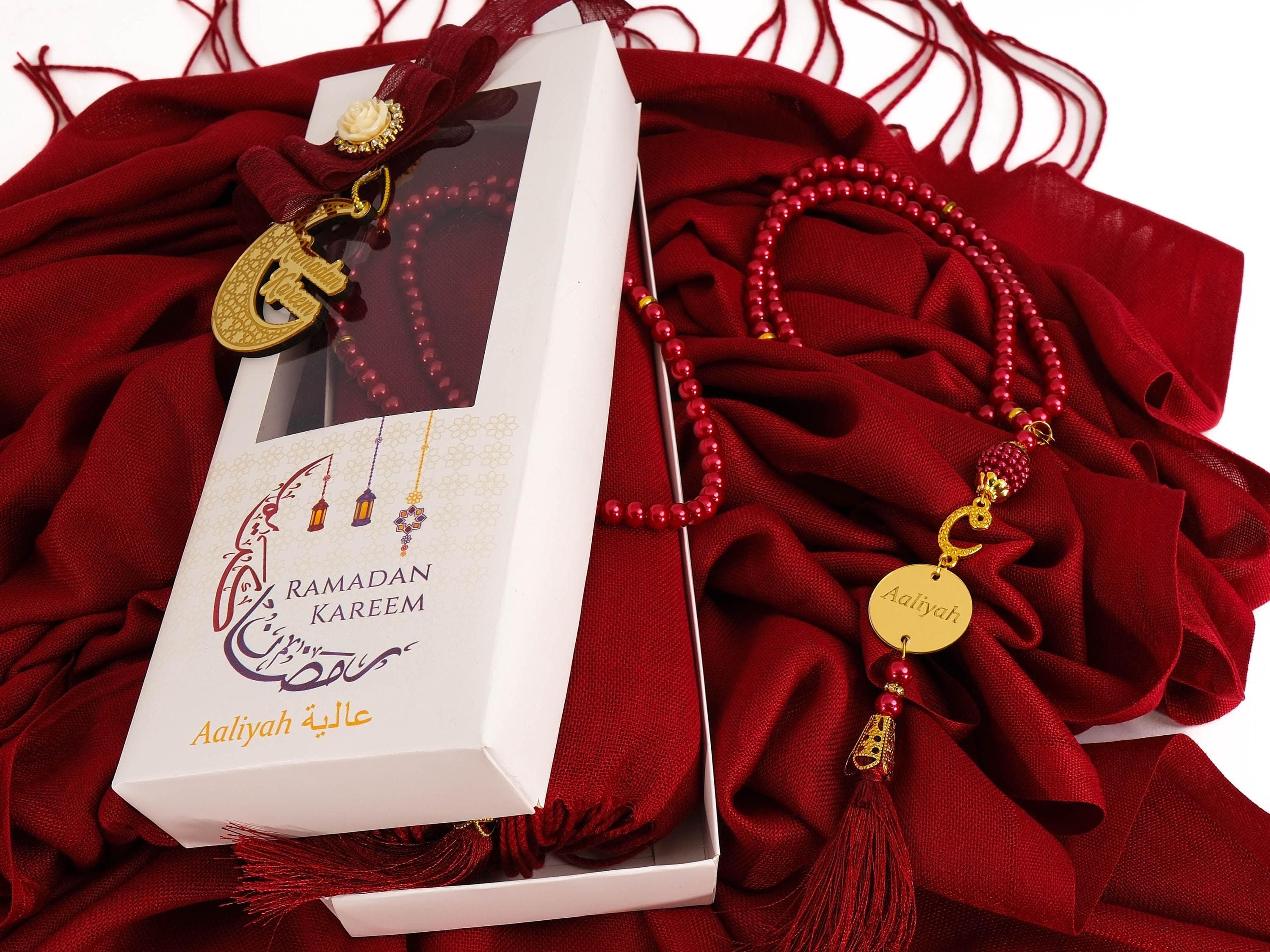 Personalized Viscose Pashmina Shawl Scarf & Tasbih Gift Set - image 3