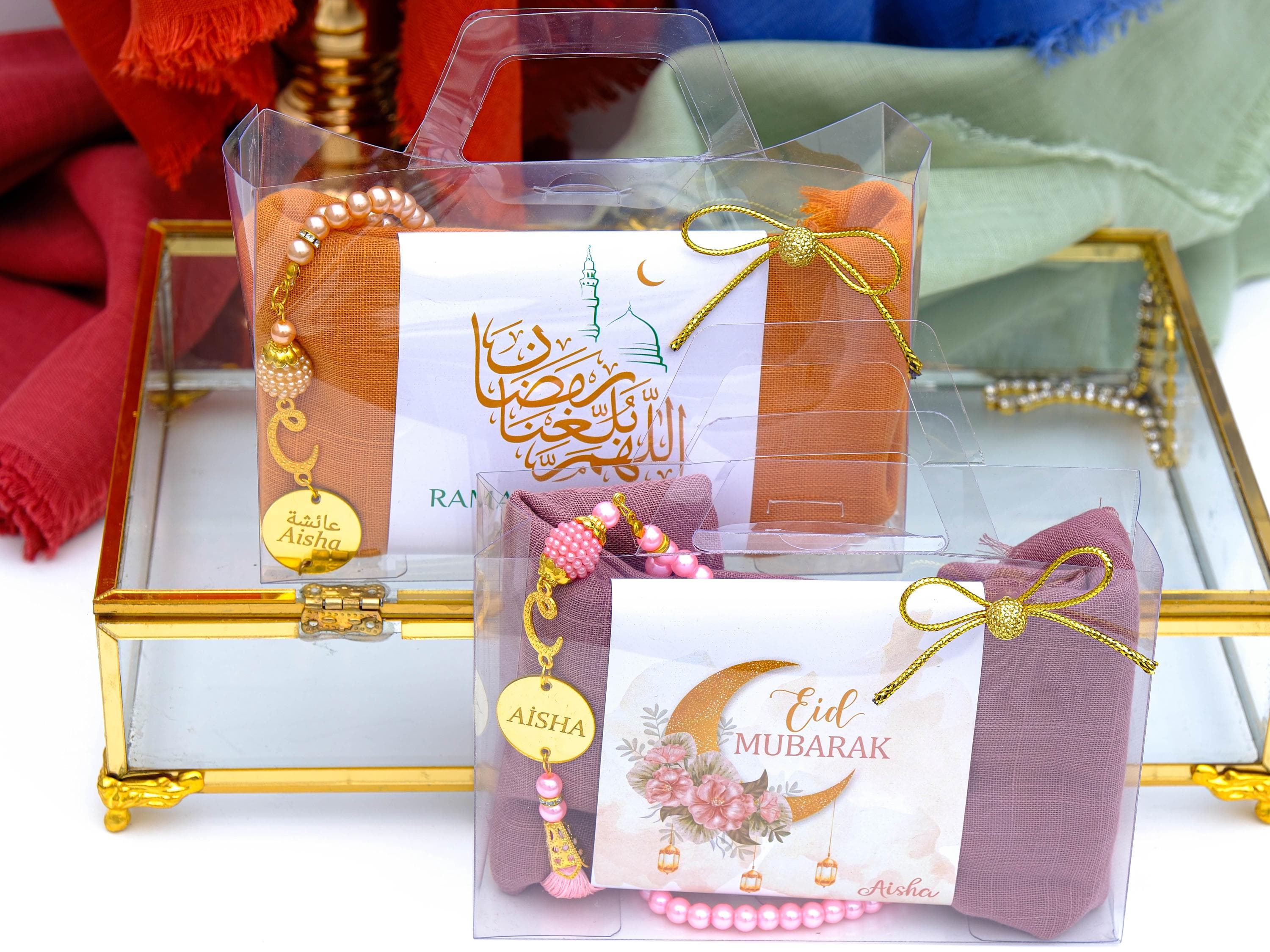 Personalized Head Scarf Gift Set: Pearl Prayer Beads, Ramadan Favors - image 3