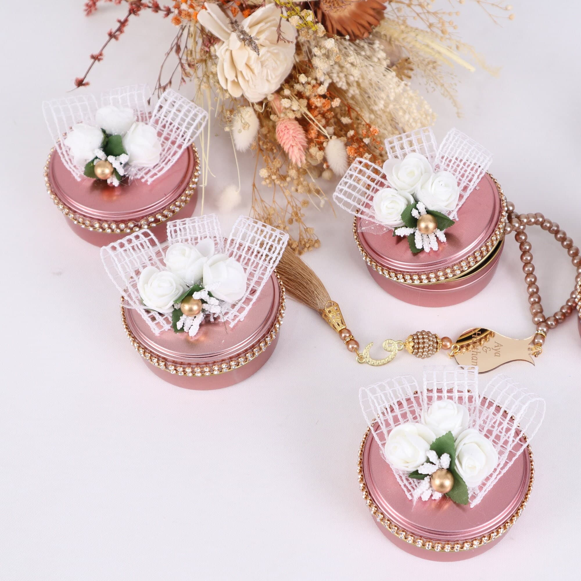 Personalized Pearl Prayer Beads: Metal Box Wedding Favors - image 5