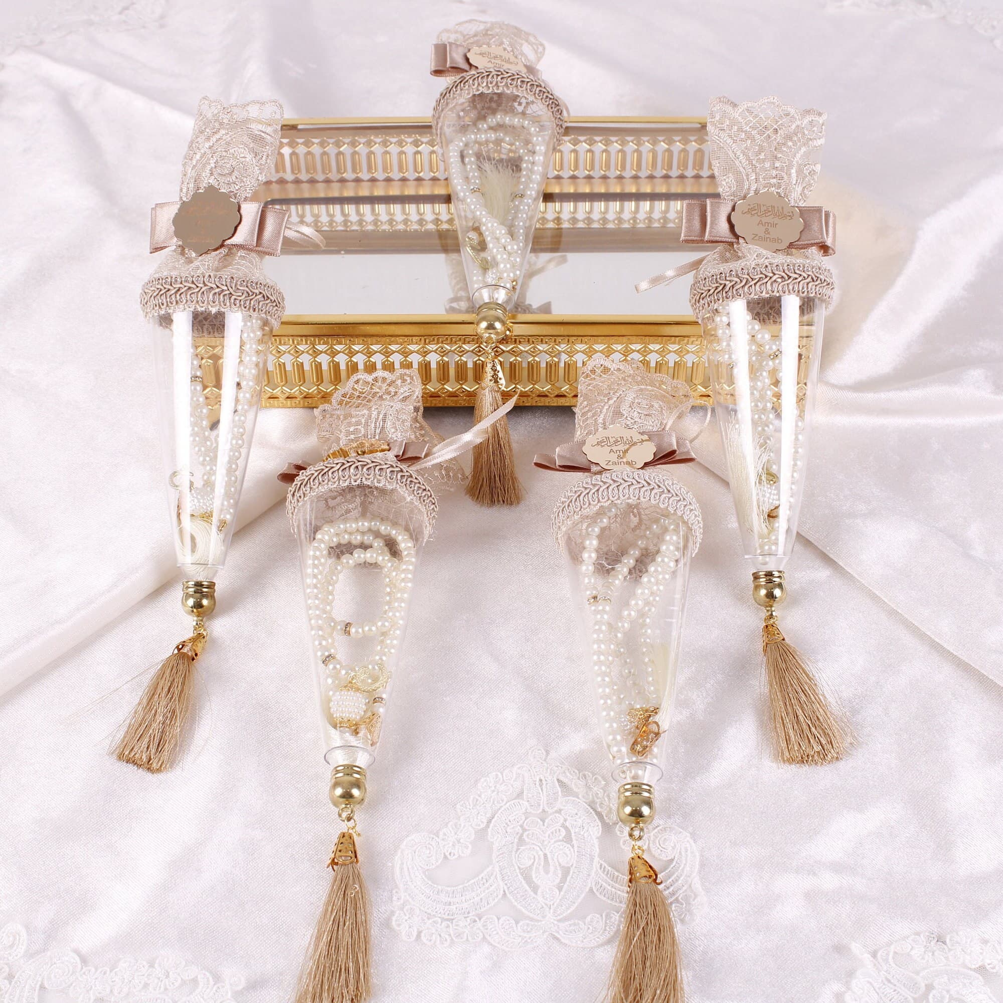 Personalized Pearl Prayer Beads: Decorated Cone Wedding Favors - image 5