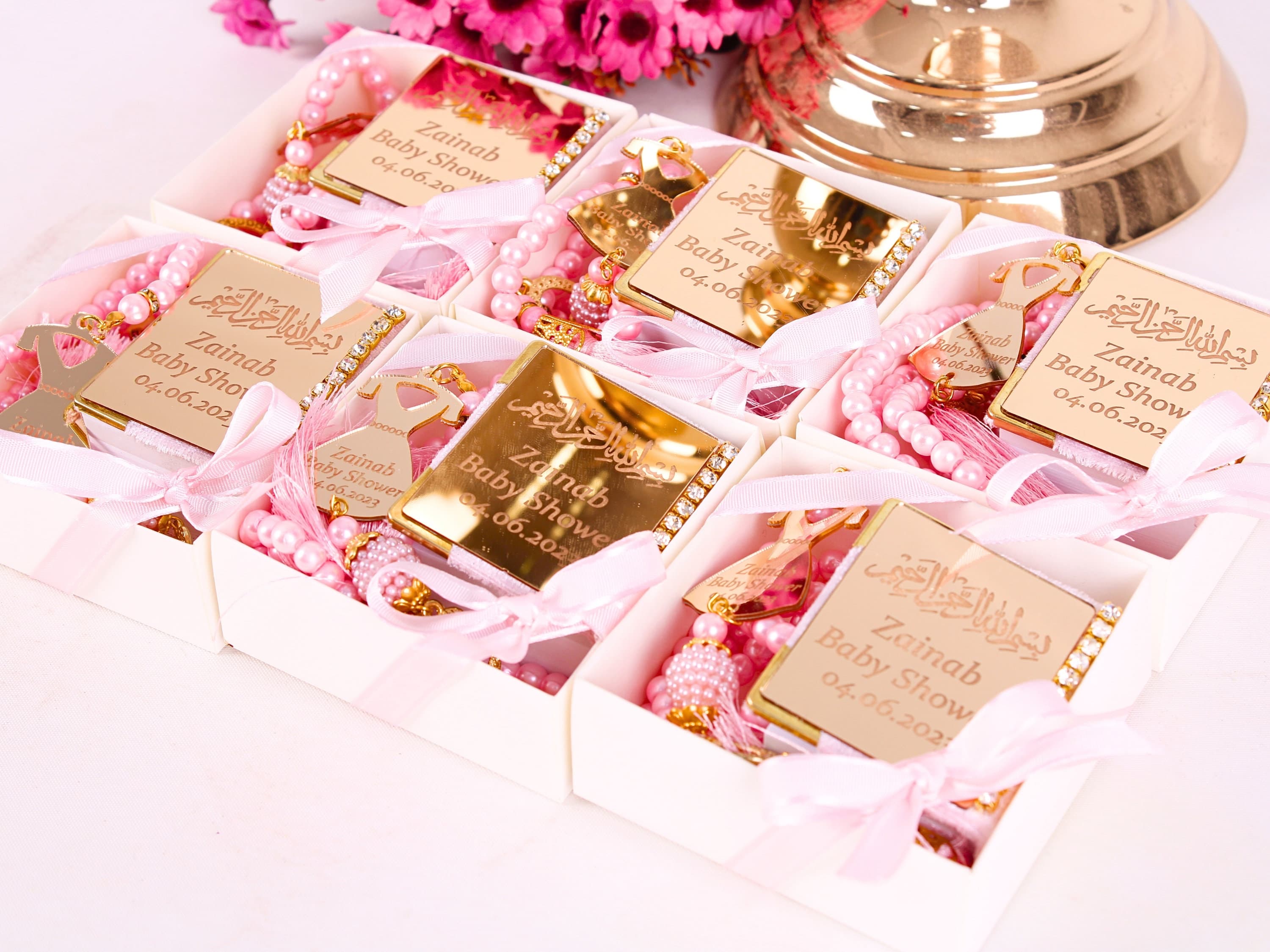 Personalized Velvet Mini Quran Gift Set: Pearl Tasbeeh, Decorated Box