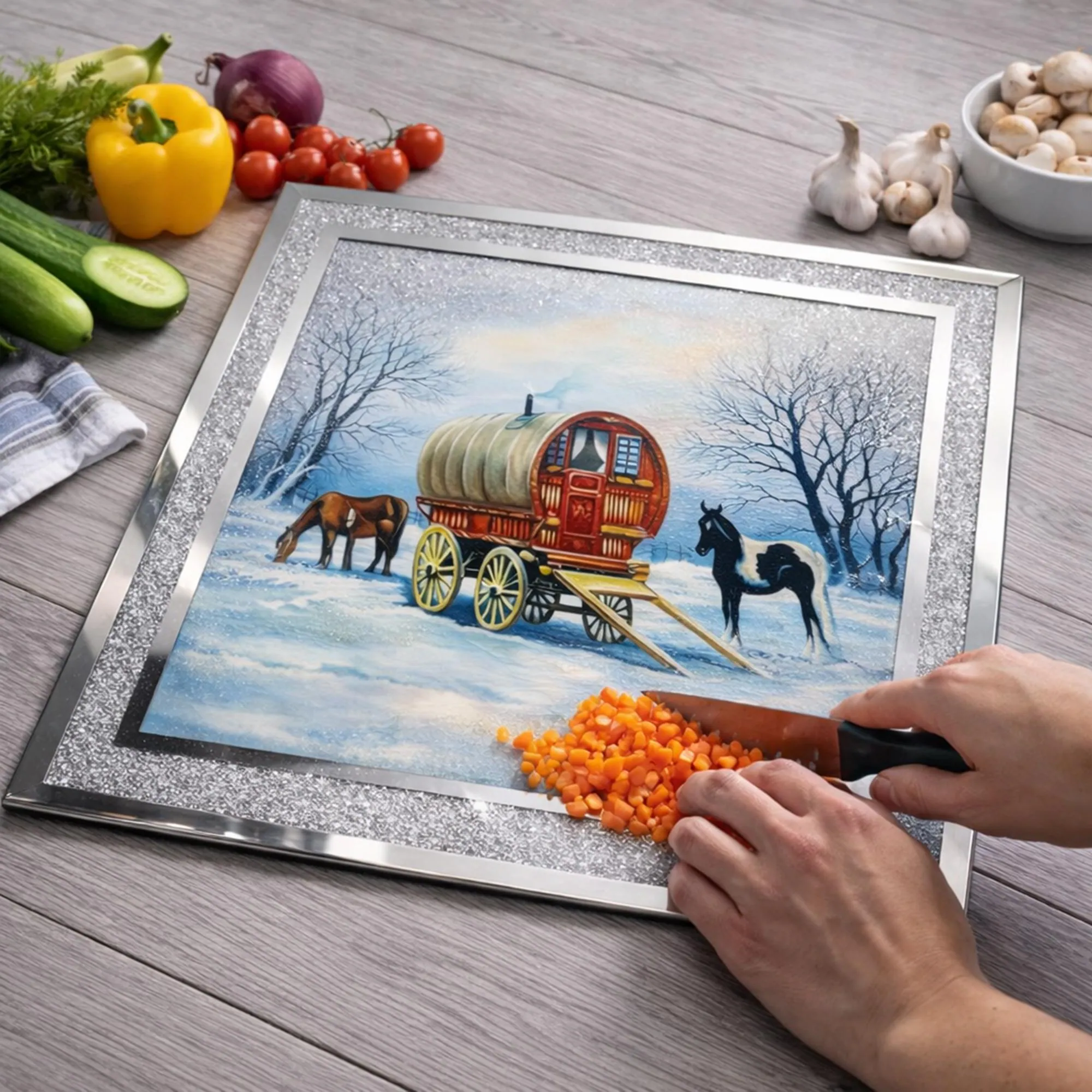 Crushed Diamond Glass Chopping Board, Romany Caravan Design