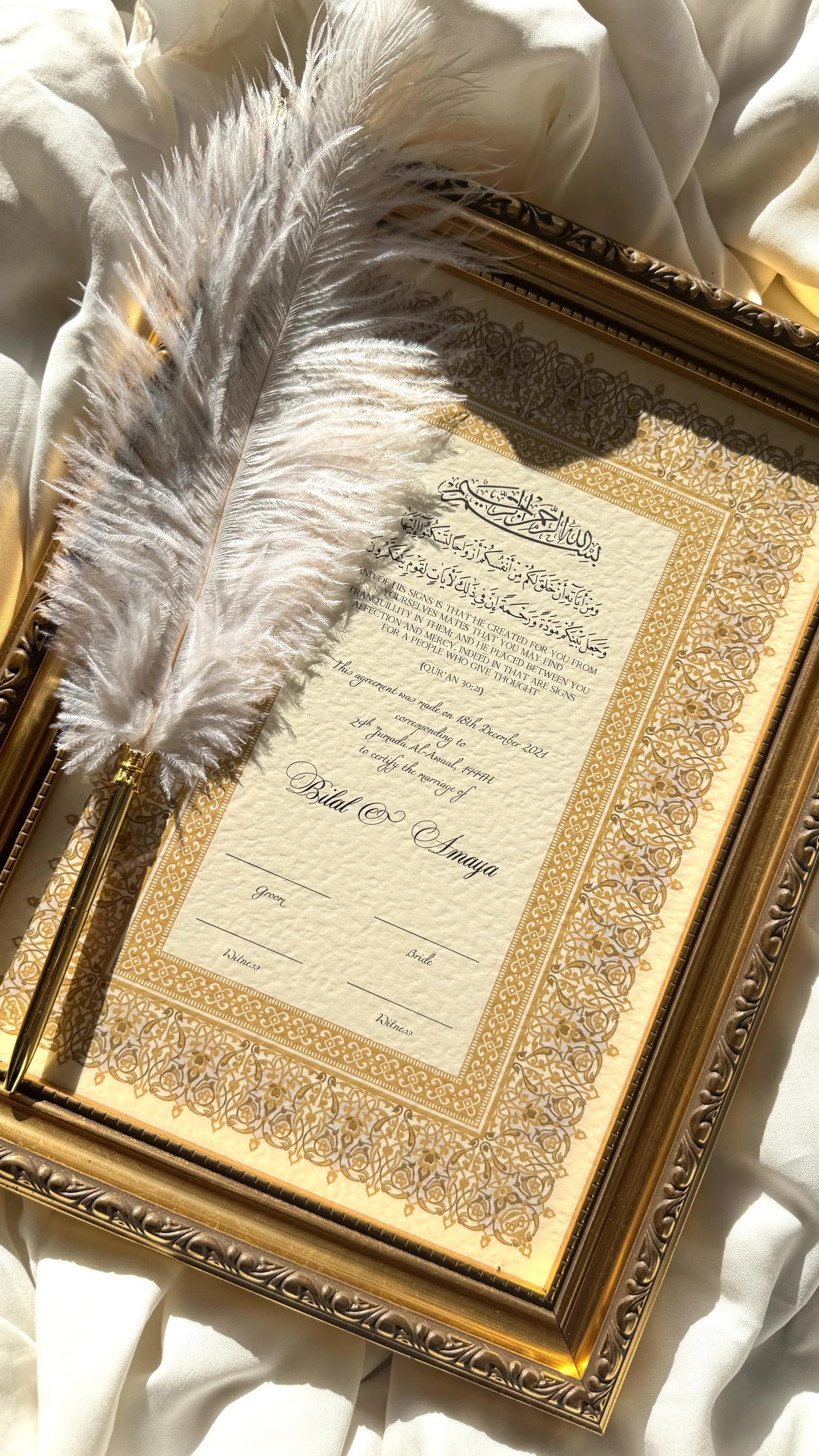 Nikah Certificate, Gold Vintage Frame, Islamic Marriage Certificate, Personalised Muslim Wedding Nikkah Nama, Keepsake Gift for the Couple