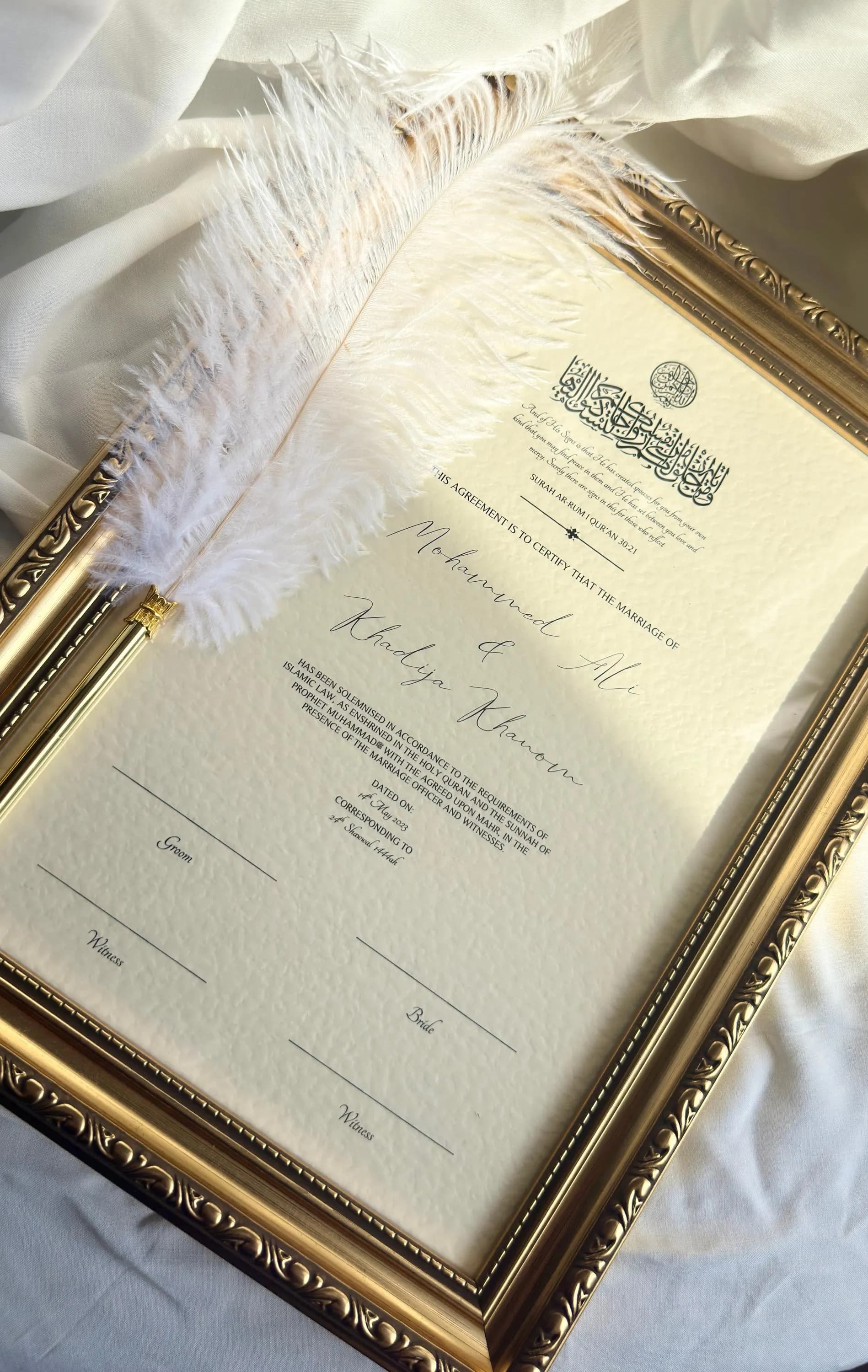 Nikah Certificate with Vintage Frame, Islamic Marriage Certificate, Personalised Muslim Wedding Nikkah Nama, Nikah Signing Set with Gold Pen - image 4