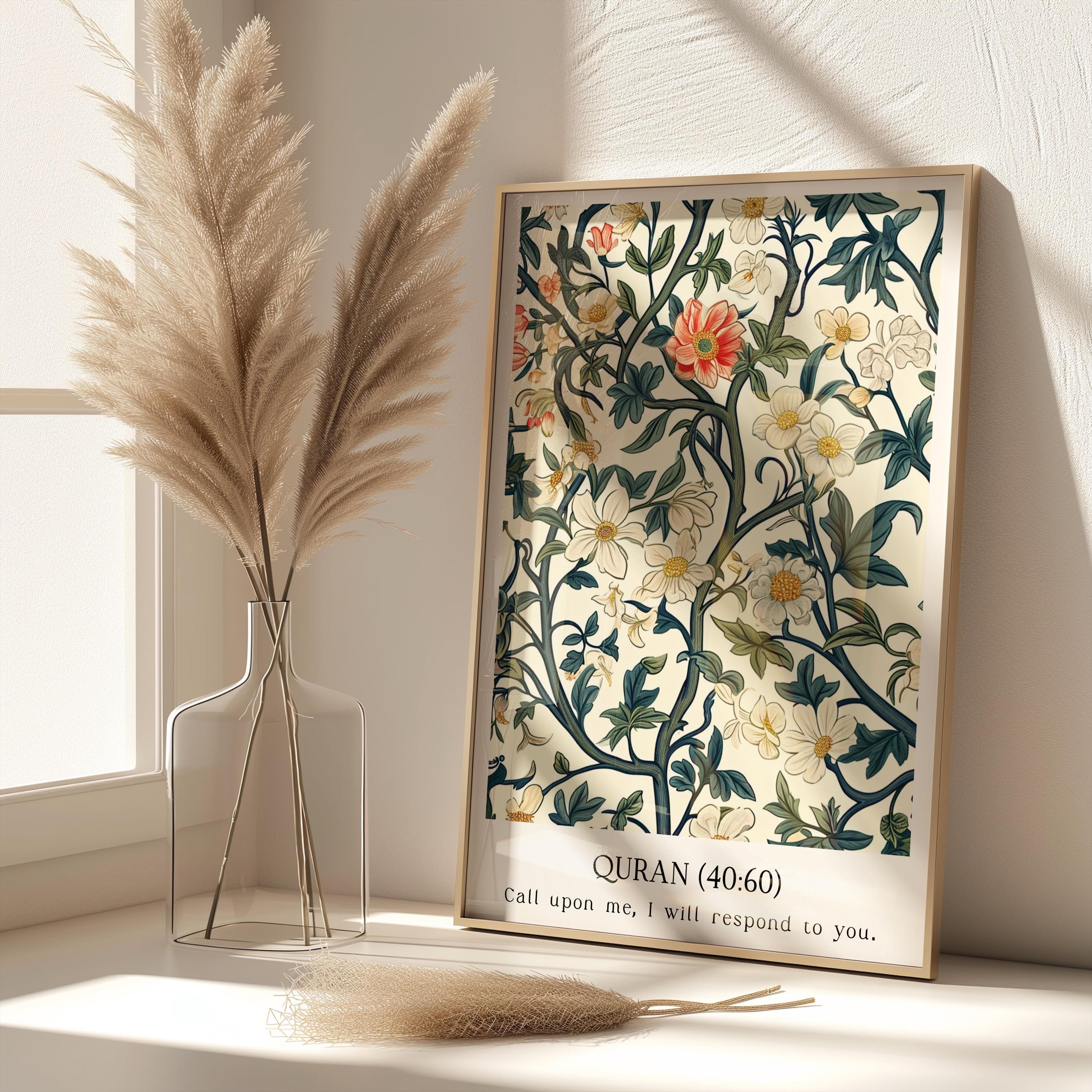 Islamic Wall Art, Verse from the Quran Print, Floral and Flowers Print, Muslim Bedroom and Livingroom Decor