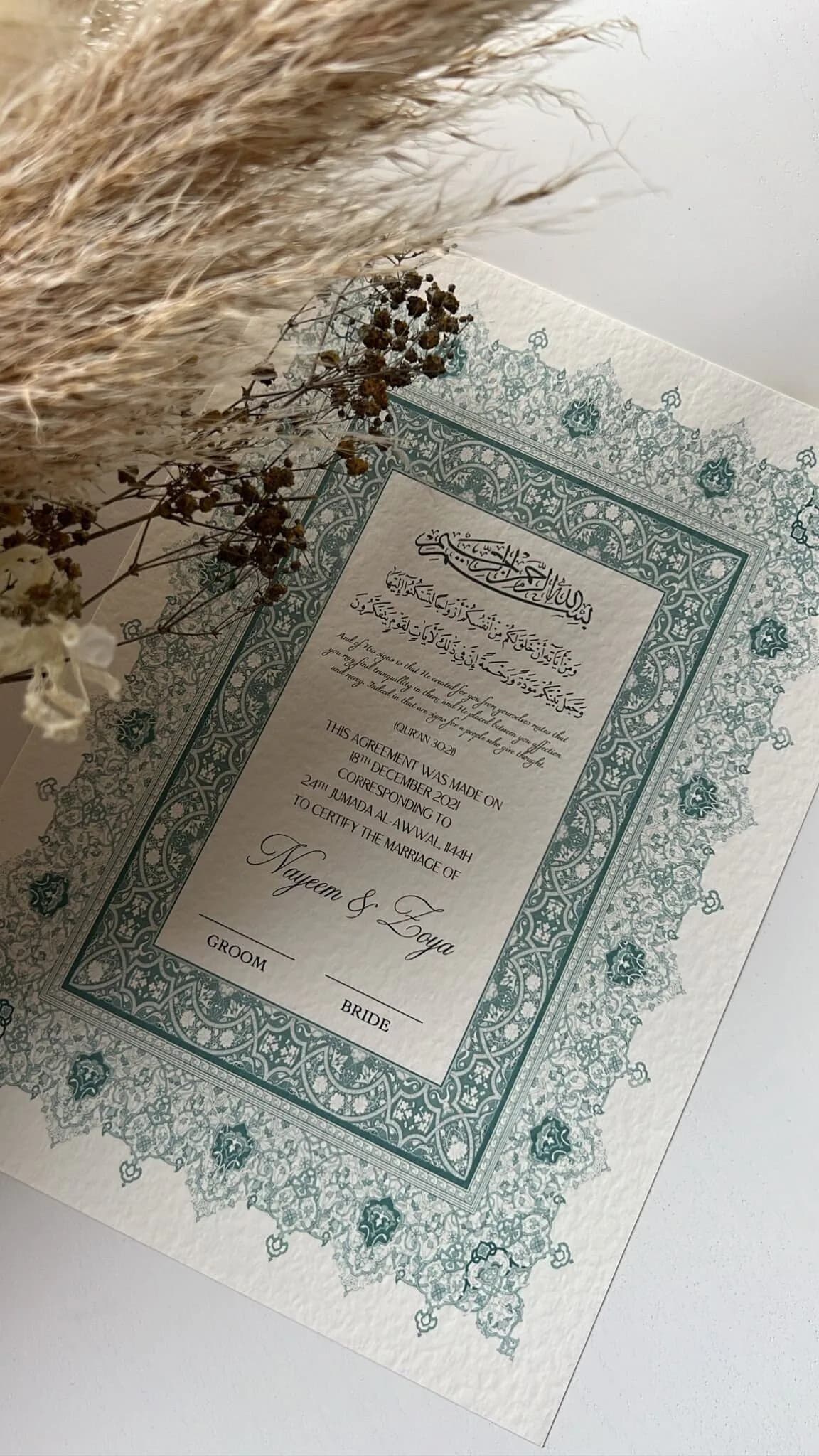 Nikah Marriage Certificate, Muslim Wedding Contract, Personalised Wedding Keepsake, Islamic Gift for Newlyweds - image 3