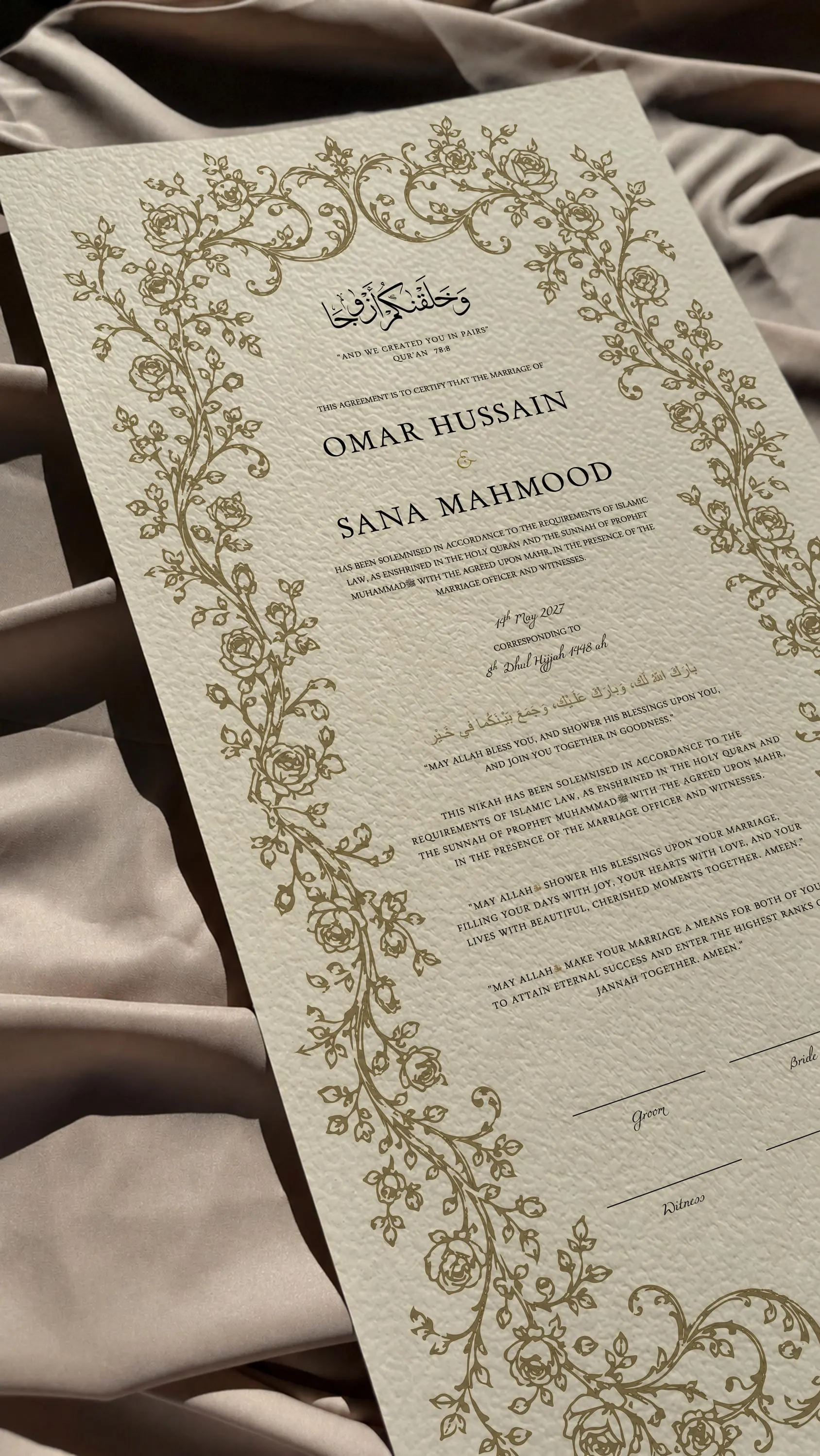Custom Nikah Certificate, Personalised Islamic Marriage Certificate, Framed Muslim Wedding Certificate, Nikah Signing Set, Wedding Gift - image 5