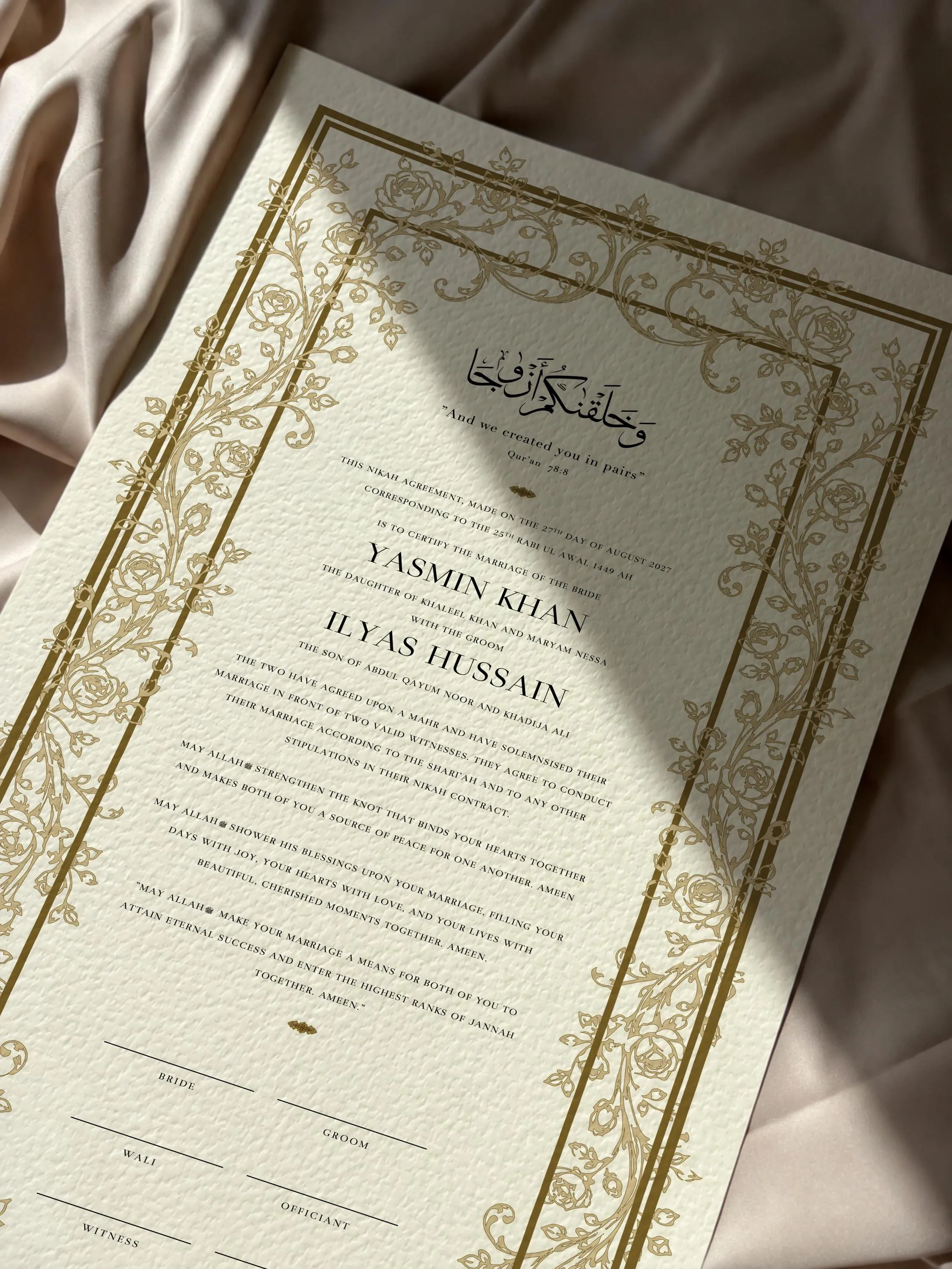 Personalised Nikah Certificate, Islamic Marriage Contract, Nikkah Nama, Wedding Entrance Sign, Extended Long Nikah Contract - image 5