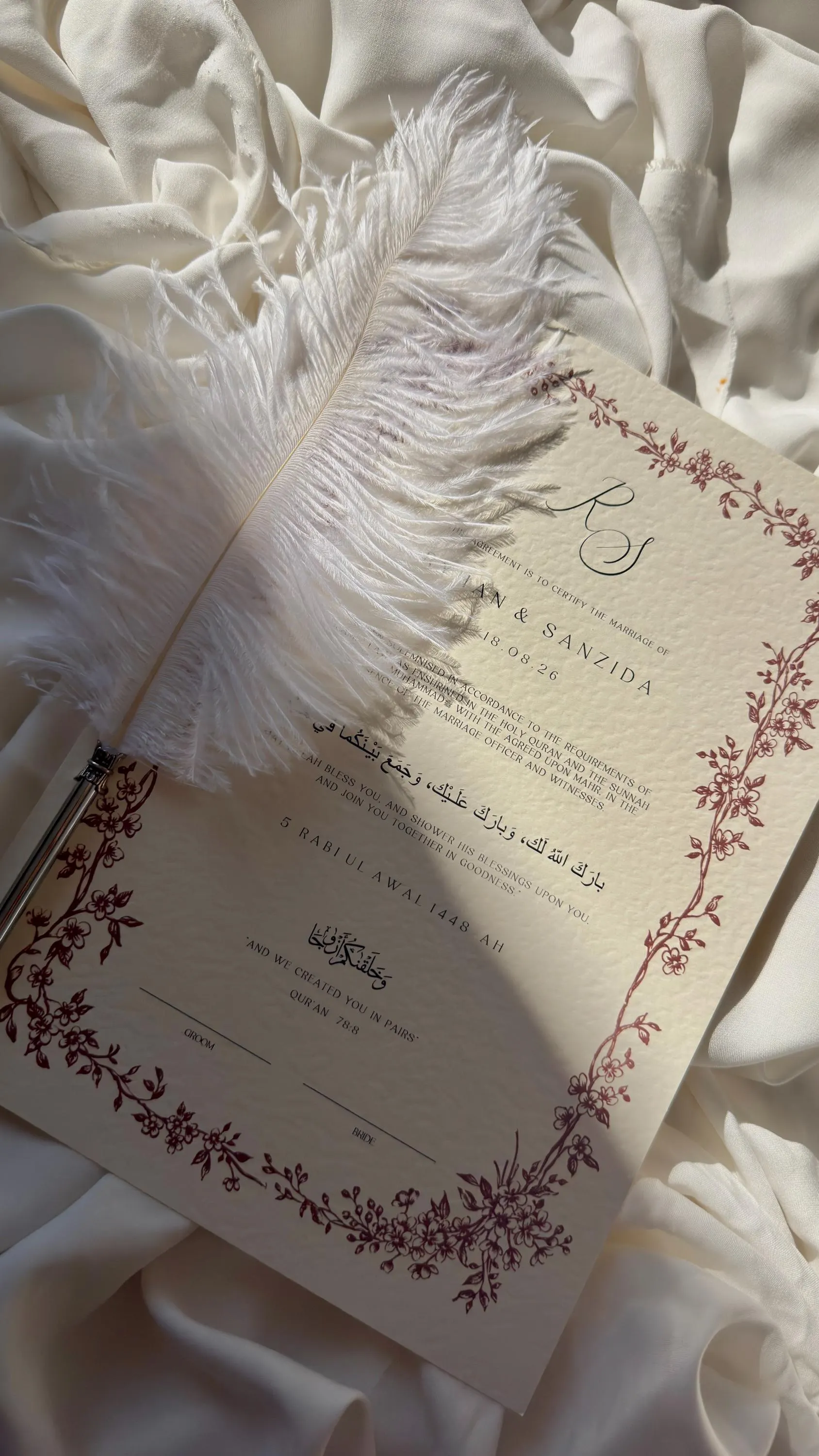 Floral Nikah Certificate, Personalised Muslim Wedding Contract, Marriage keepsake document - image 4