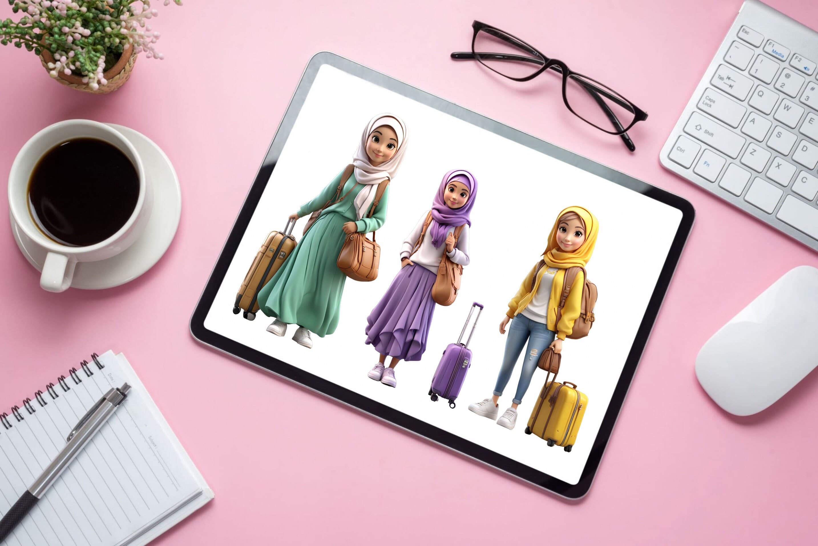 Muslim Hijabi Girl  |Travelling Digital Stickers | Cute Hijabi | Muslim Kid | Beautiful Girl With Hijab | Hijab Girl PNG | Travel Muslim - image 4