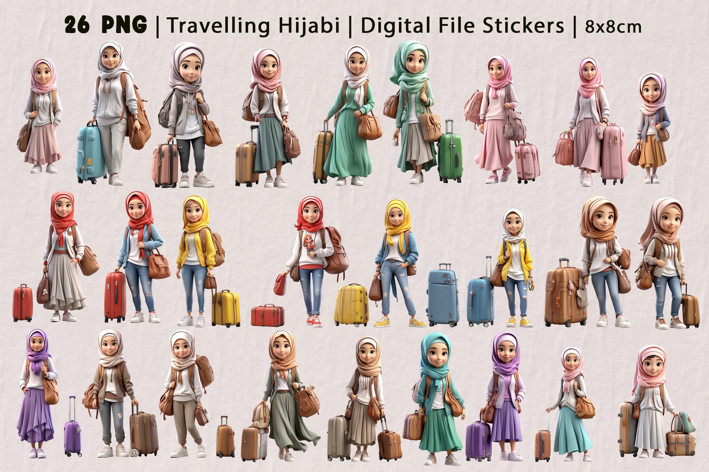 Muslim Hijabi Girl  |Travelling Digital Stickers | Cute Hijabi | Muslim Kid | Beautiful Girl With Hijab | Hijab Girl PNG | Travel Muslim