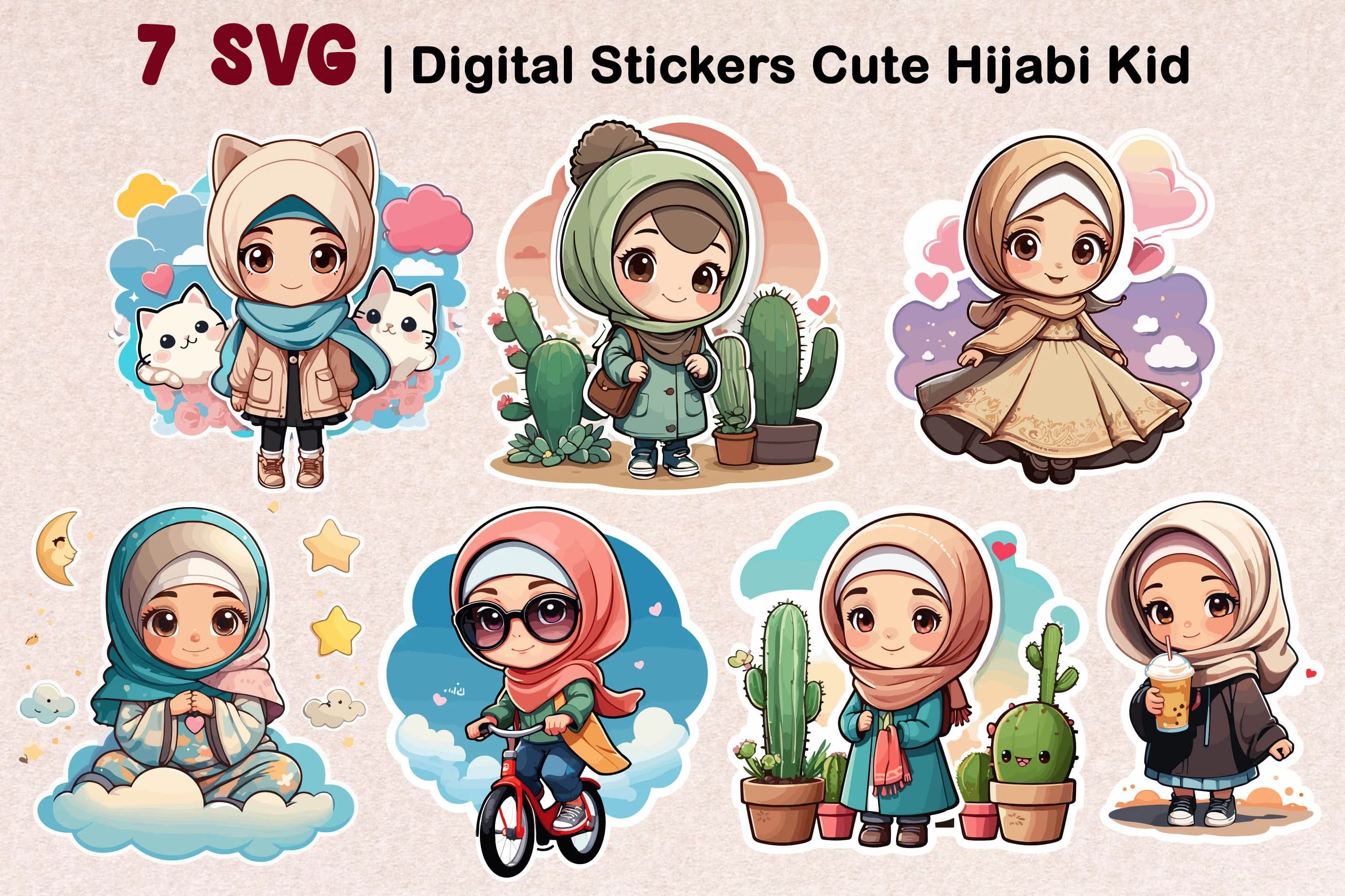 Muslim Hijabi Girl | Islamic Digital Planner Sticker | Cute Kids | Muslim Kid | Beautiful Girl With Hijab | Hijabi Girl PNG SVG File Islamic - image 3