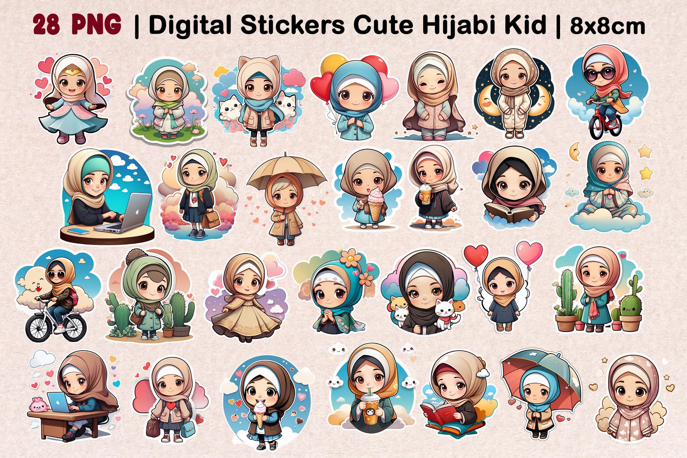 Muslim Hijabi Girl | Islamic Digital Planner Sticker | Cute Kids | Muslim Kid | Beautiful Girl With Hijab | Hijabi Girl PNG SVG File Islamic
