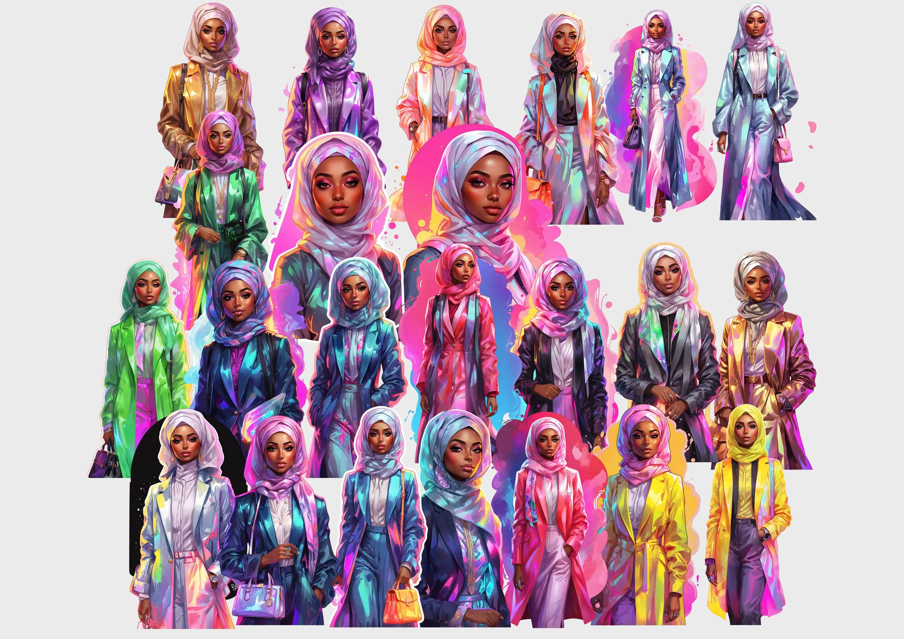 Hijab Woman | Digital File PNG | Cute Black American African Muslim Lady Boss | Hijab in Coat Blazer|  Princess Muslim | Islamic Girl Art - image 3