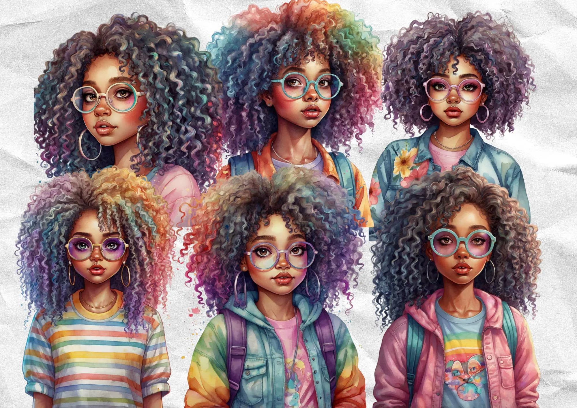 29 PNG Quirky Black Girl Whimsical | Digital PNG Cute African Teen Girls | Digital Junk Journal Black American African Teenage