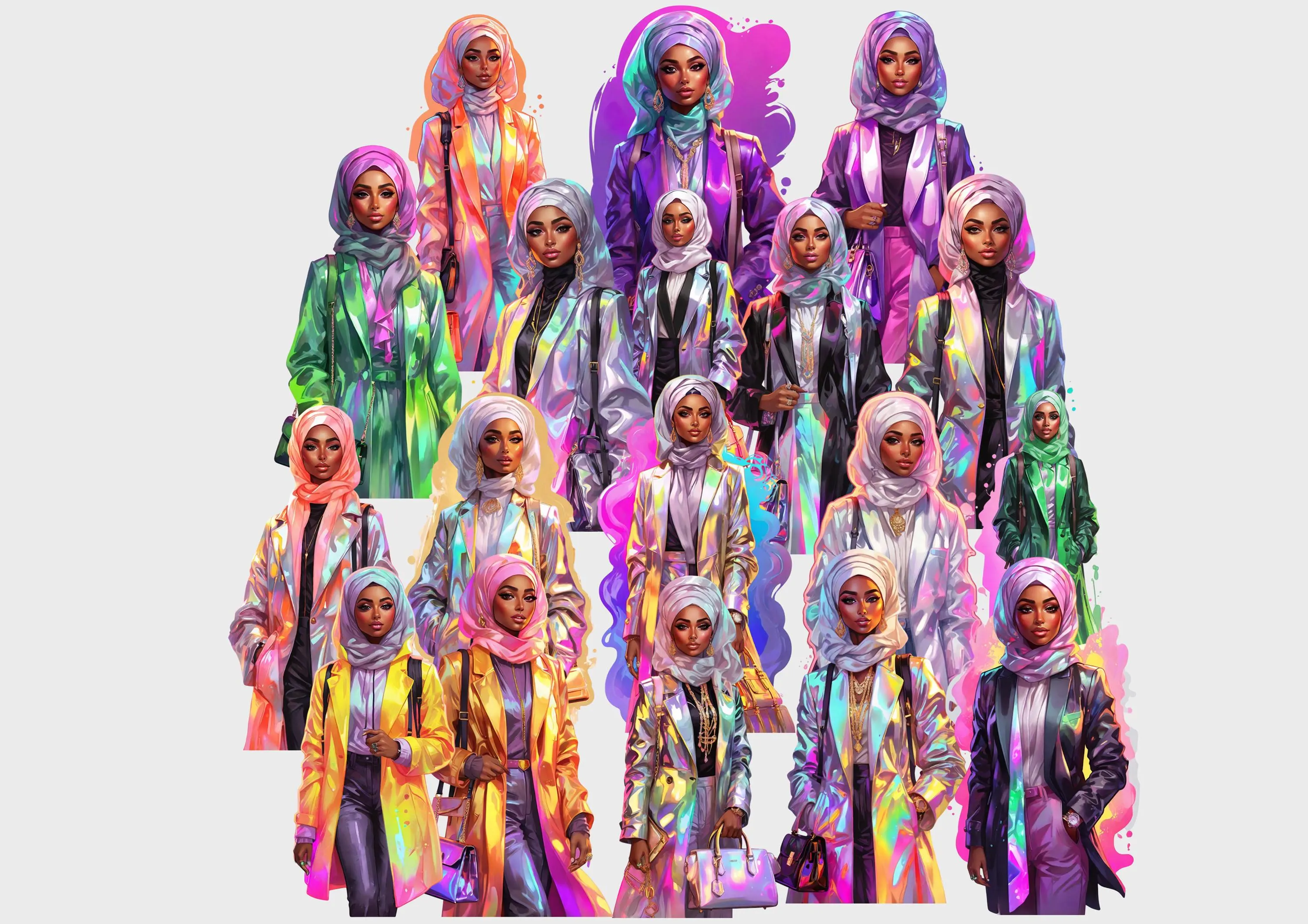 Hijab Woman | Digital File PNG | Cute Black American African Muslim Lady Boss | Hijab in Coat Blazer|  Princess Muslim | Islamic Girl Art - image 4