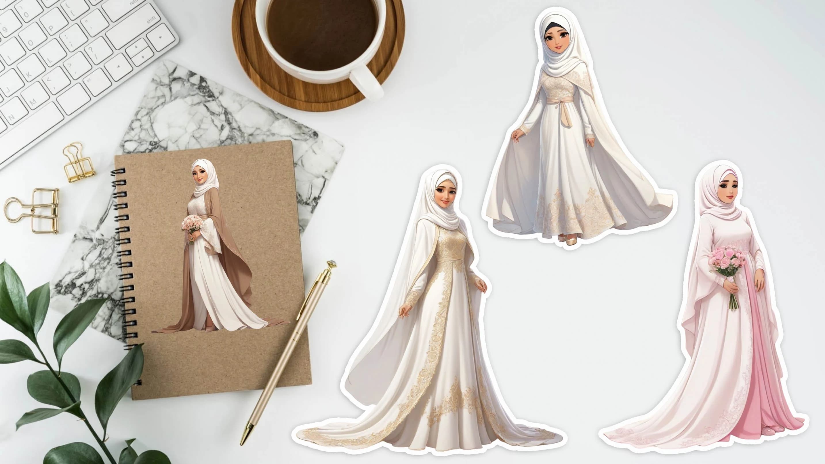 Muslim Hijab Wedding | Islamic Digital Planner Sticker | Muslim Bridal | Muslim Wedding | Beautiful Hijab Woman | PNG Digital File | Bride - image 3