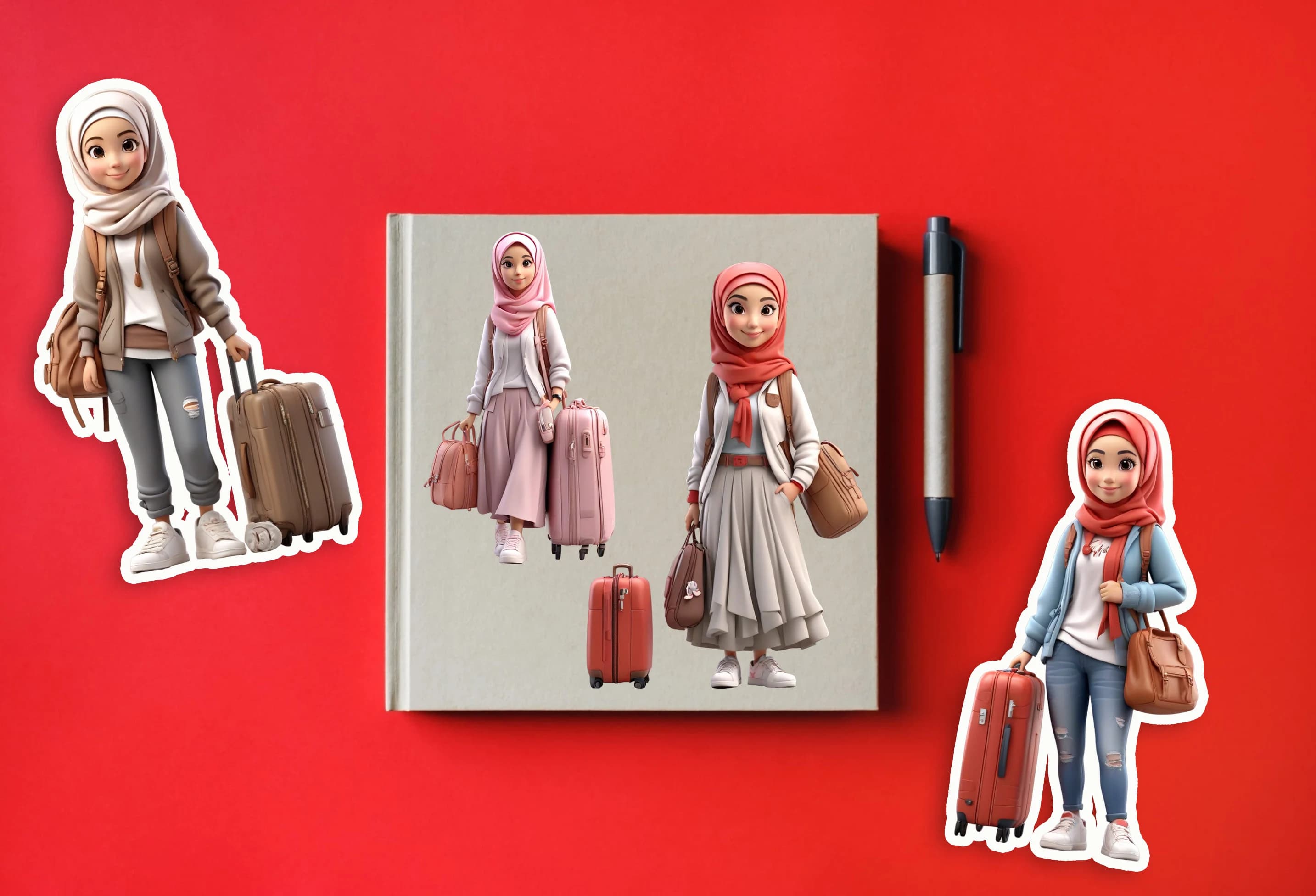 Muslim Hijabi Girl  |Travelling Digital Stickers | Cute Hijabi | Muslim Kid | Beautiful Girl With Hijab | Hijab Girl PNG | Travel Muslim - image 3
