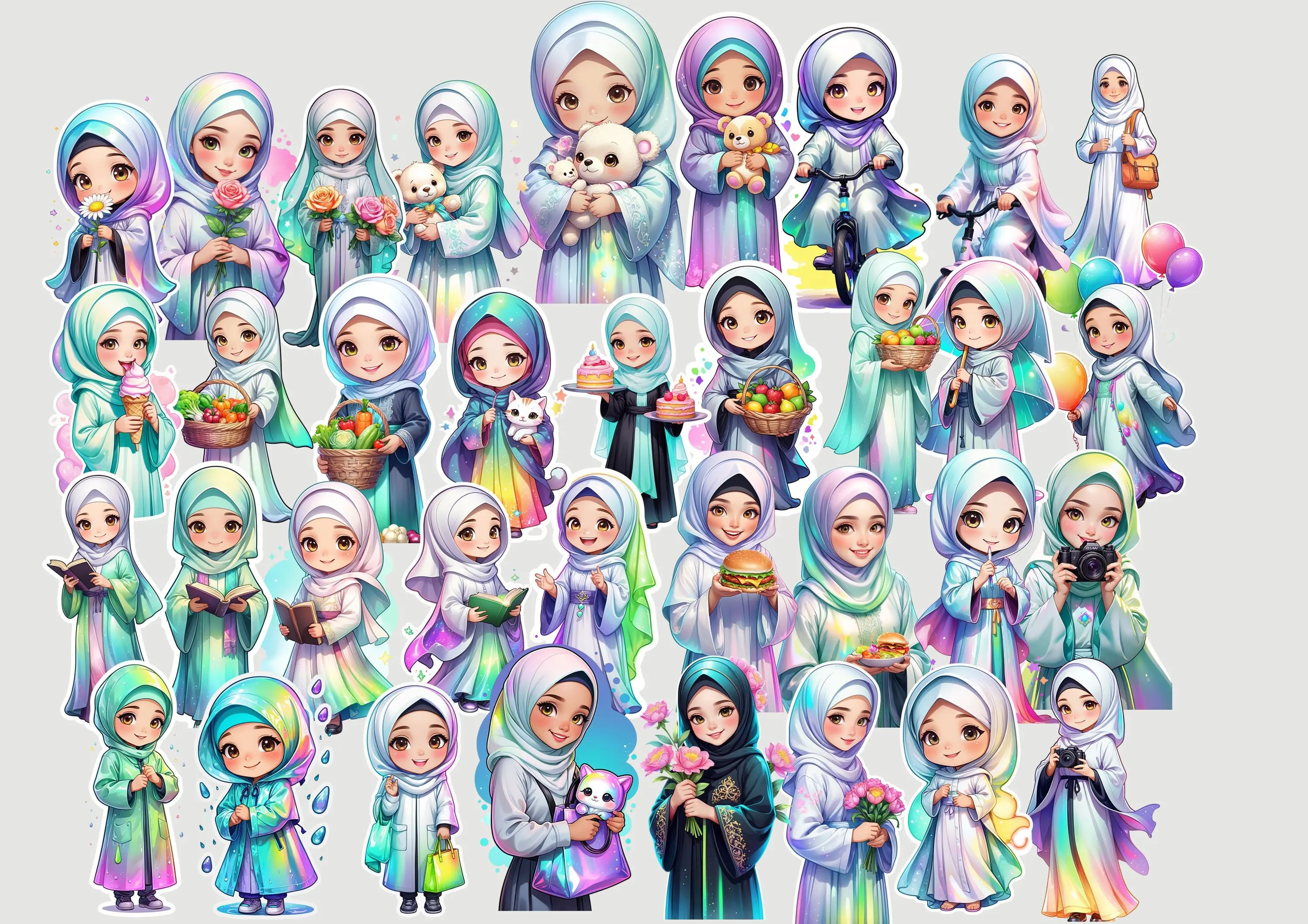Muslim Hijab Girl | PNG Islamic Digital Planner | Cute Kids | Muslim Kid | Beautiful Girl With Hijab | Hijabi Girl Muslim Kids WHITE theme - image 3