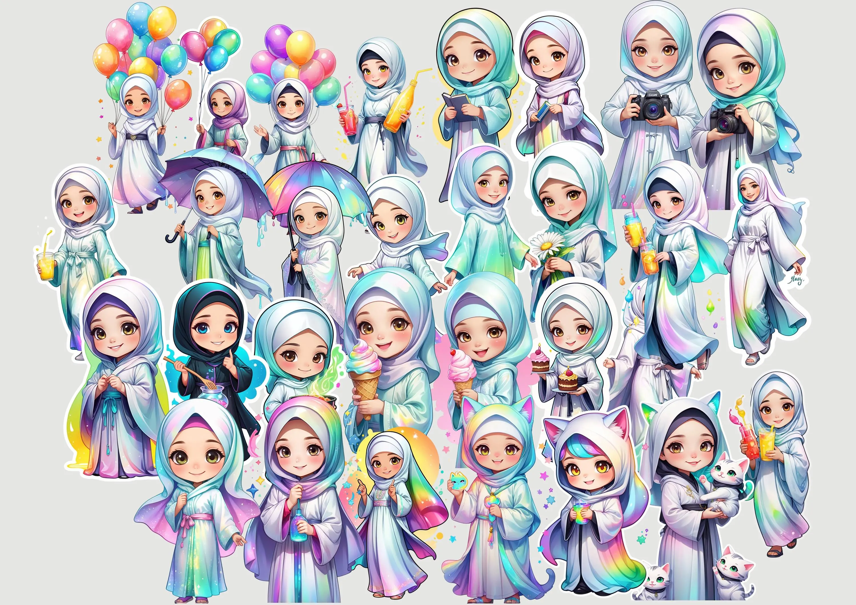 Muslim Hijab Girl | PNG Islamic Digital Planner | Cute Kids | Muslim Kid | Beautiful Girl With Hijab | Hijabi Girl Muslim Kids WHITE theme - image 4