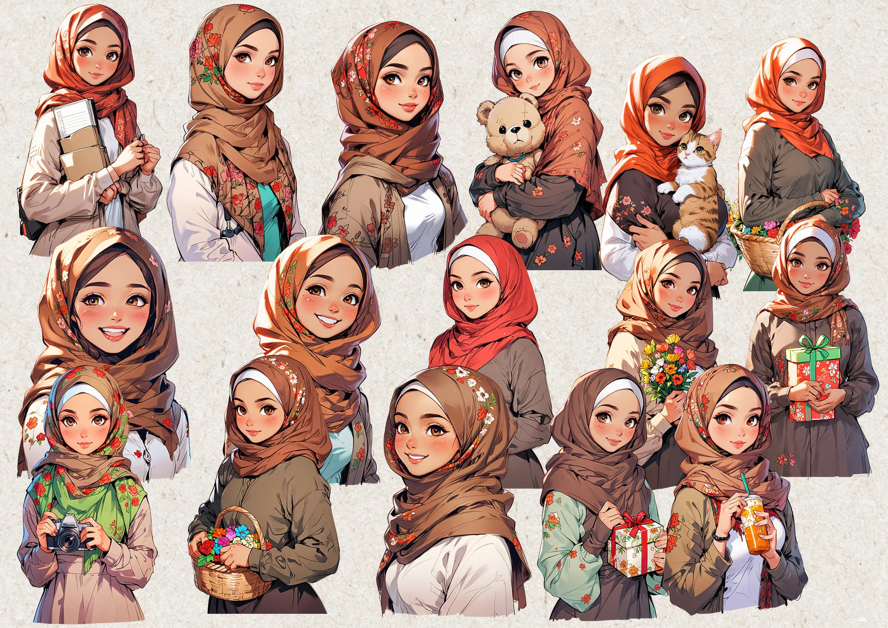 Muslim Hijab Girl | Islamic Digital Planner Sticker | Anime Hijab Muslim | Muslim Woman Brown | Beautiful Girl With Hijab | Digital File PNG - image 3