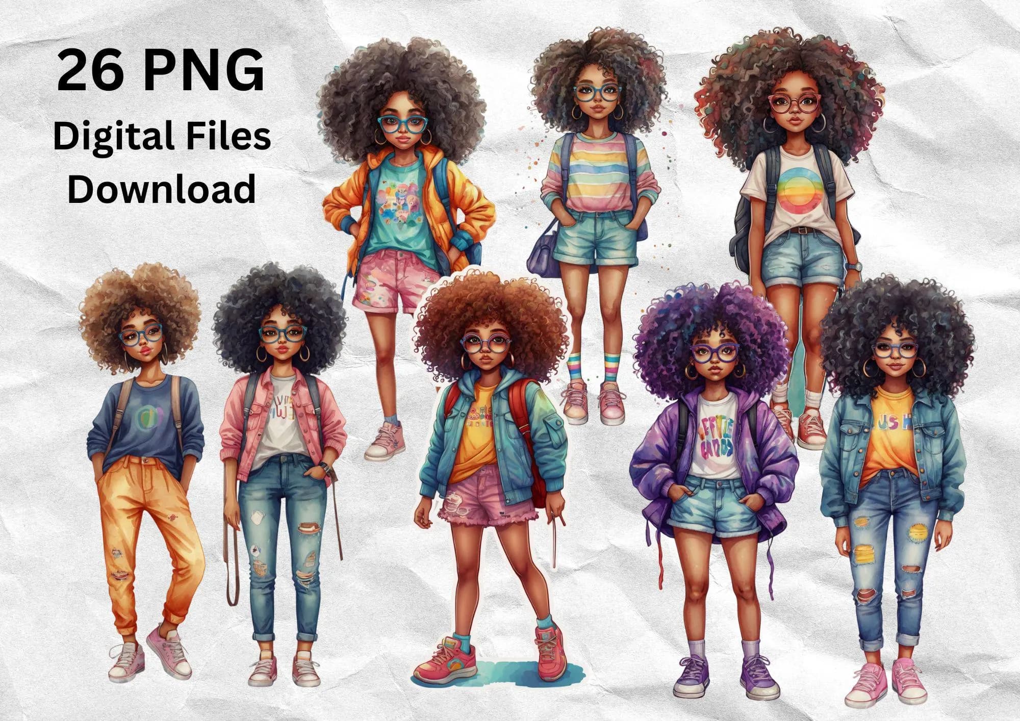 29 PNG Quirky Black Girl Whimsical | Digital PNG Cute African Teen Girls | Digital Junk Journal Black American African Teenage - image 3