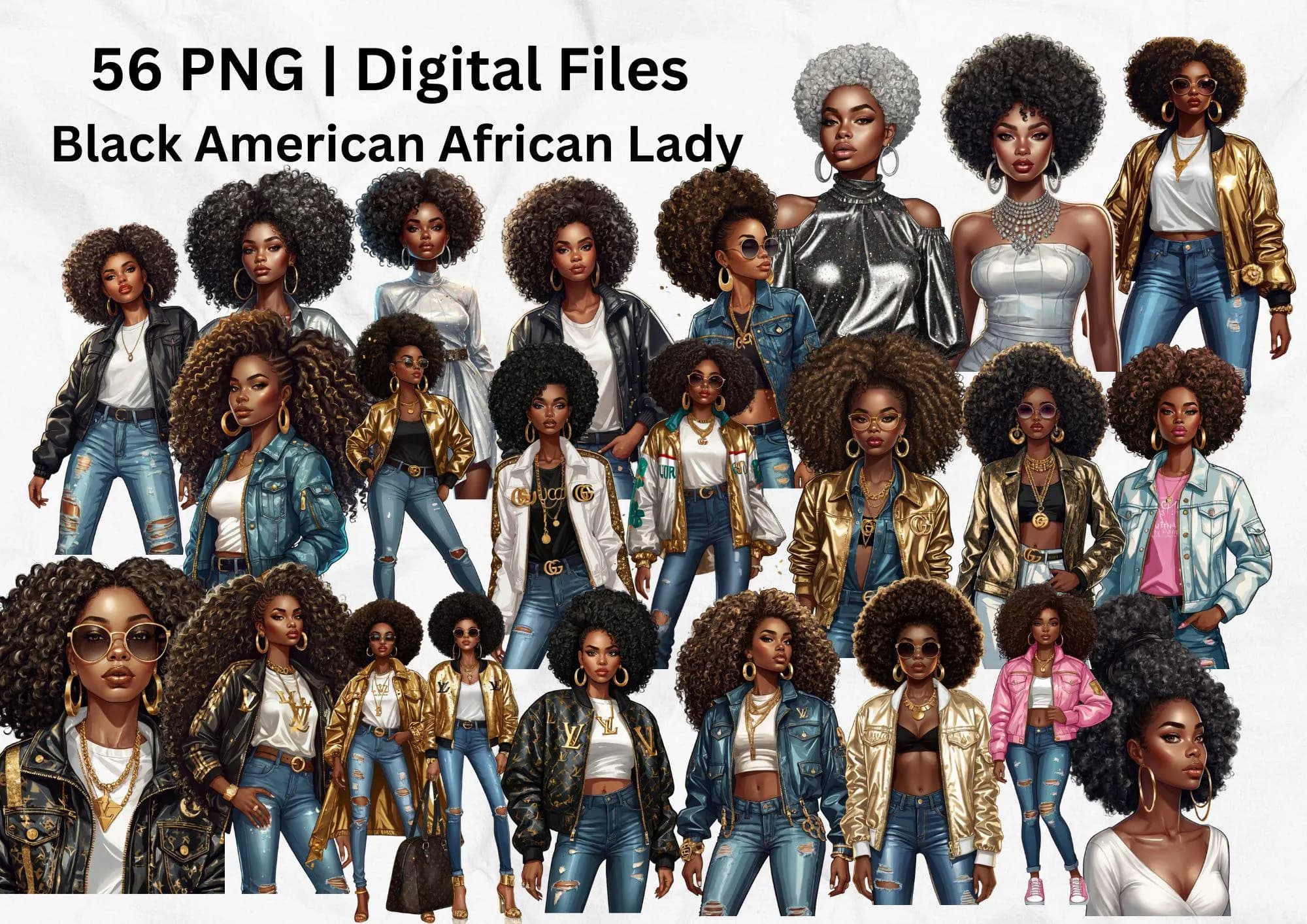 Black Girl African American Girl  Digital Files Afro Women Girls Black Afrocentric Black Girl Boss Jeans Hipster Fashion