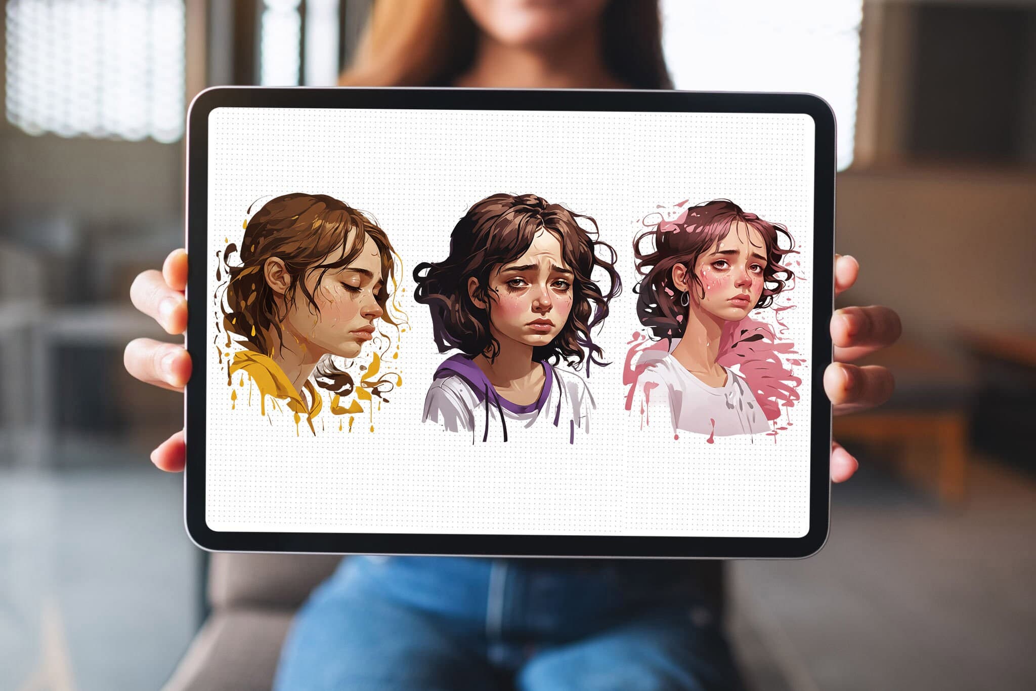 Sad Girl Faces PNG Stickers: Expressive Digital Art (26 PNG) - image 5