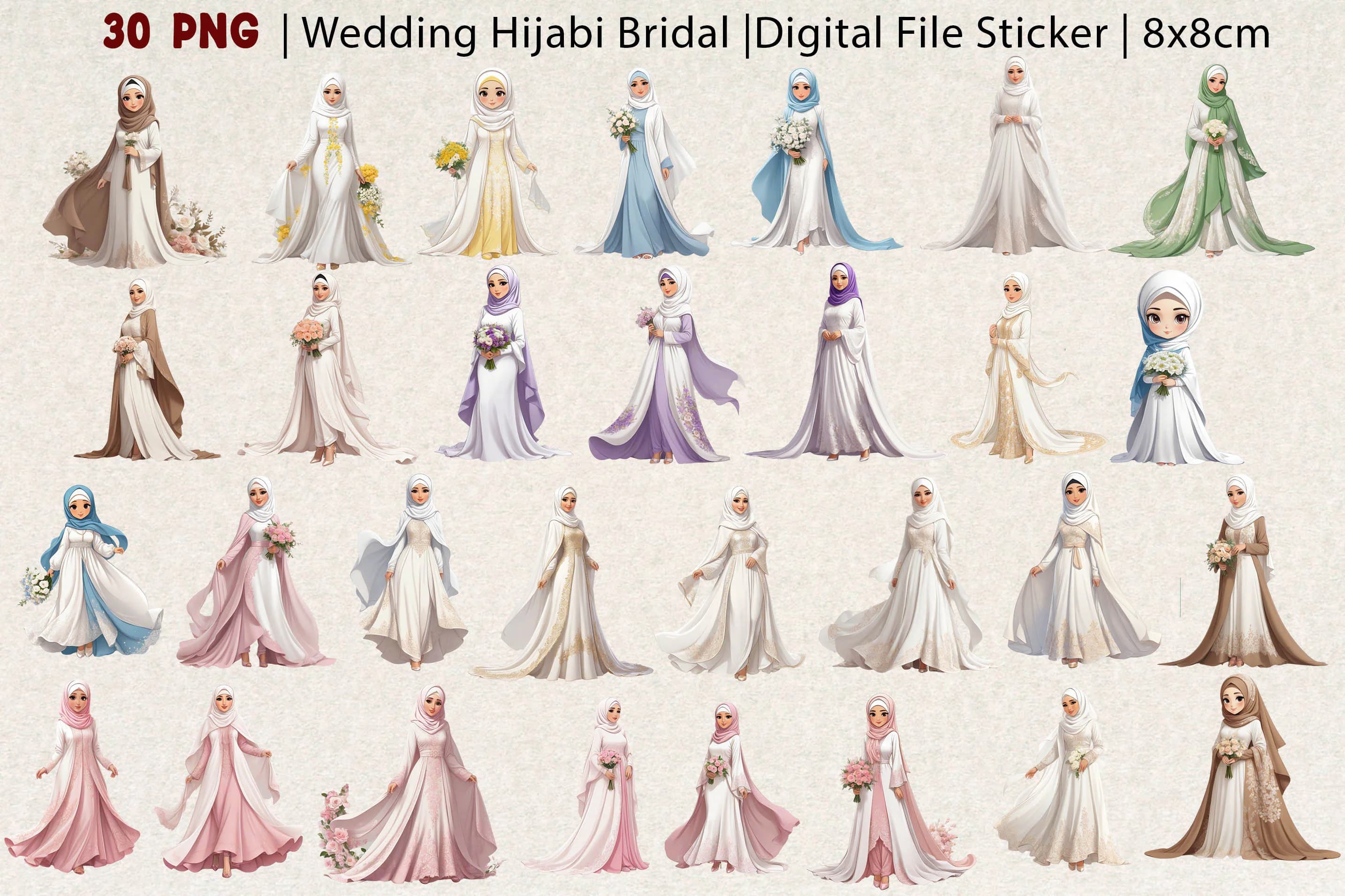 Muslim Hijab Wedding | Islamic Digital Planner Sticker | Muslim Bridal | Muslim Wedding | Beautiful Hijab Woman | PNG Digital File | Bride