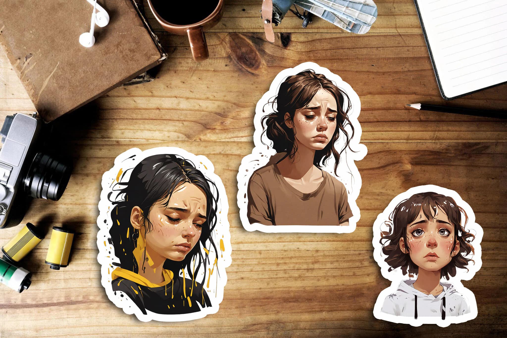 Sad Girl Faces PNG Stickers: Expressive Digital Art (26 PNG) - image 3