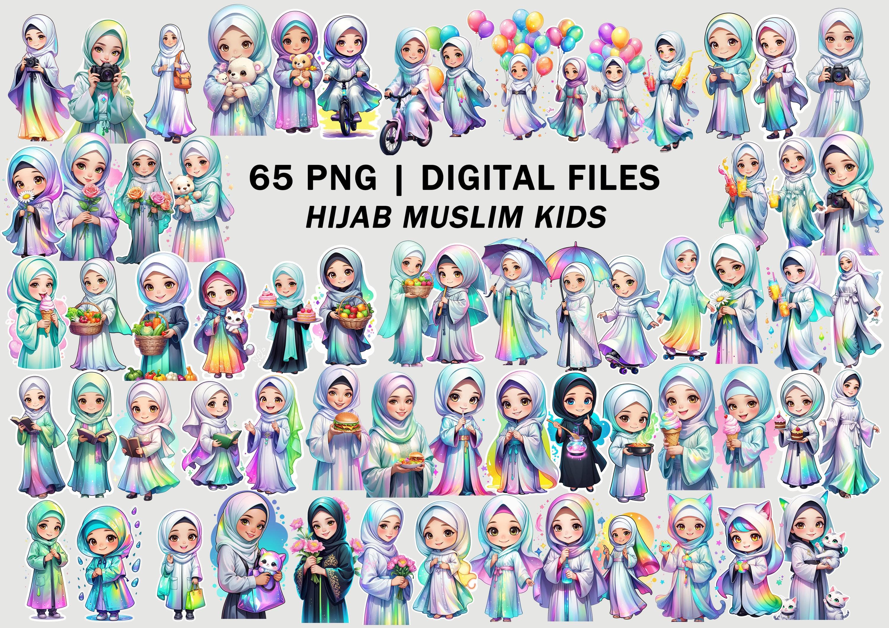 Muslim Hijab Girl | PNG Islamic Digital Planner | Cute Kids | Muslim Kid | Beautiful Girl With Hijab | Hijabi Girl Muslim Kids WHITE theme