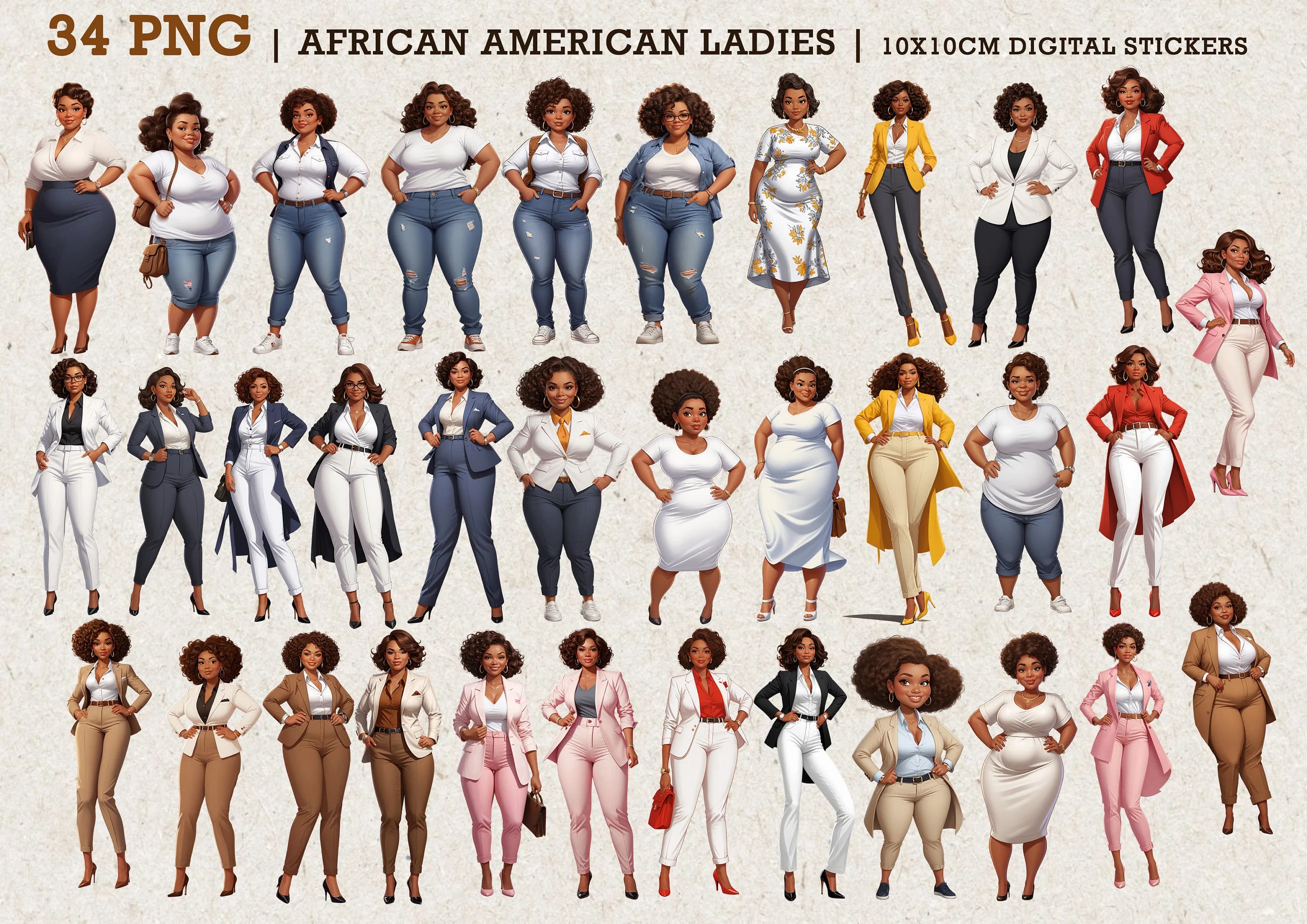 Black Woman | Beautiful African American Lady | Chubby Boss | Pretty Lady | Businesswoman | Fashion Girl | Black Girl | Digital Stickers PNG