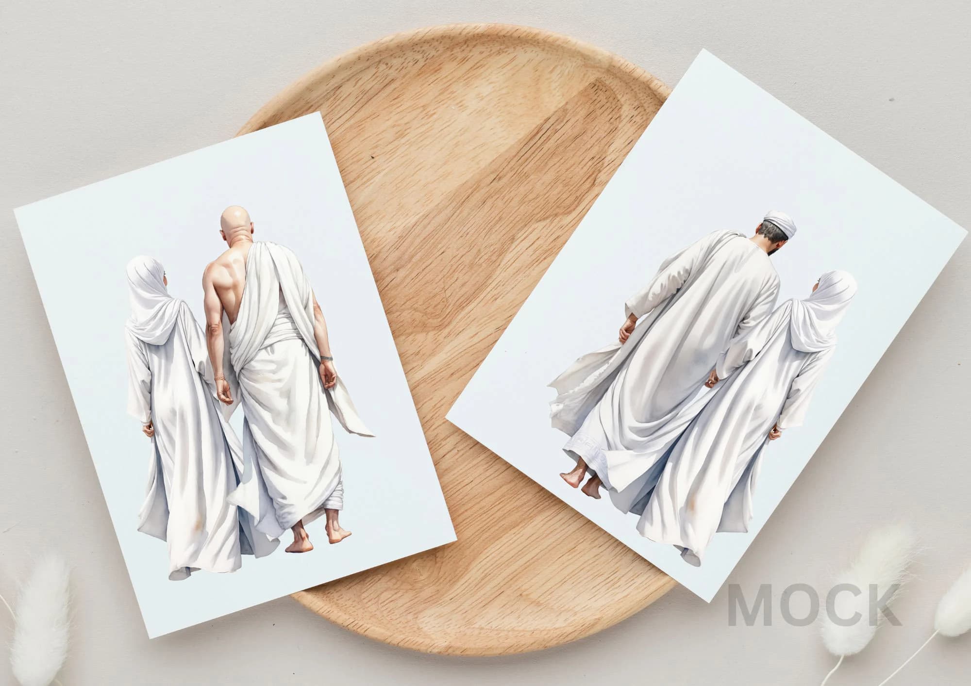 Muslim Hajj Umrah PNG | Digital Files Watercolor | Islamic Couple Back View | Ihram | Islamic Watercolor Elements | Muslim Couple | Family - image 4