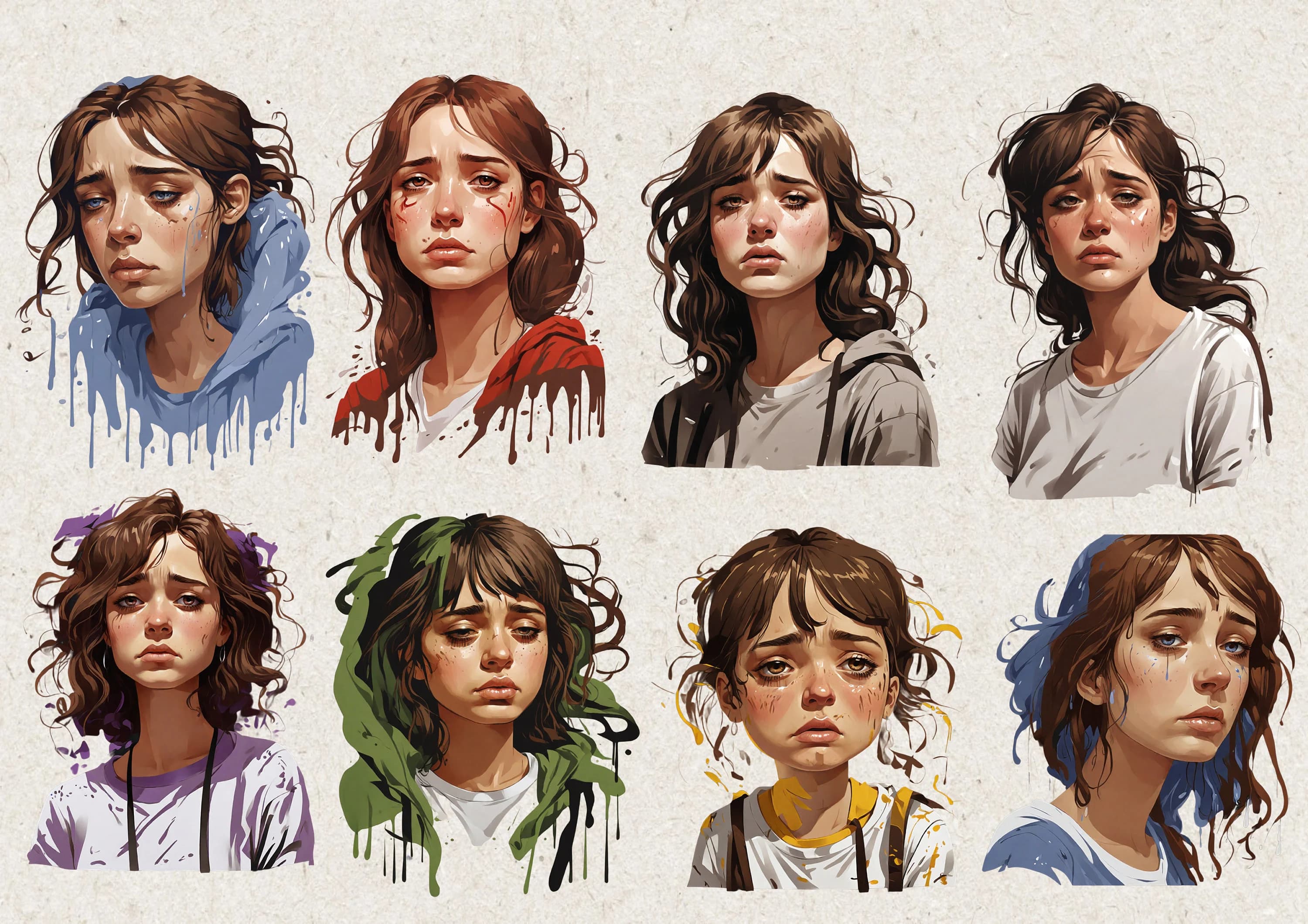 Sad Girl Faces PNG Stickers: Expressive Digital Art (26 PNG) - image 4