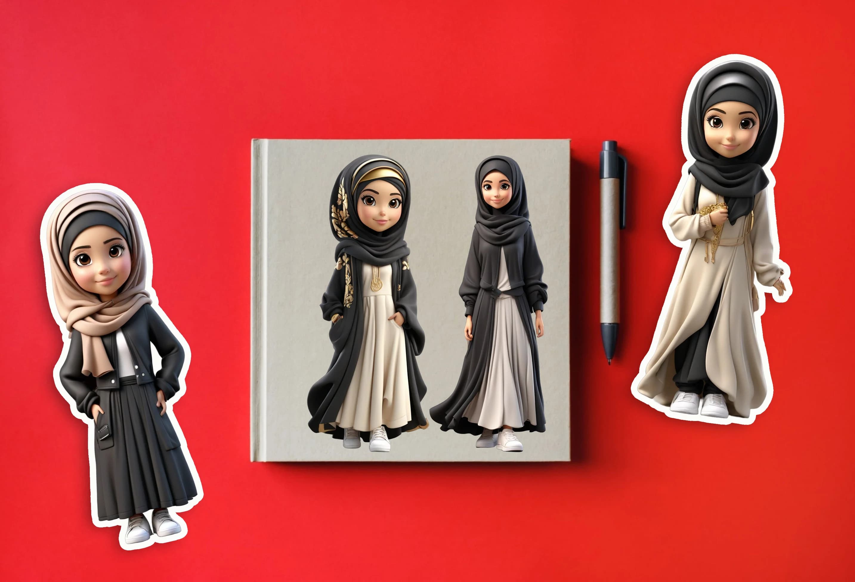 Muslim Hijabi Girl | Islamic Digital Planner Sticker | Cute Kids | Muslim Kid | Beautiful Girl With Hijab | Black Dress Clipart PNG | PINK - image 4