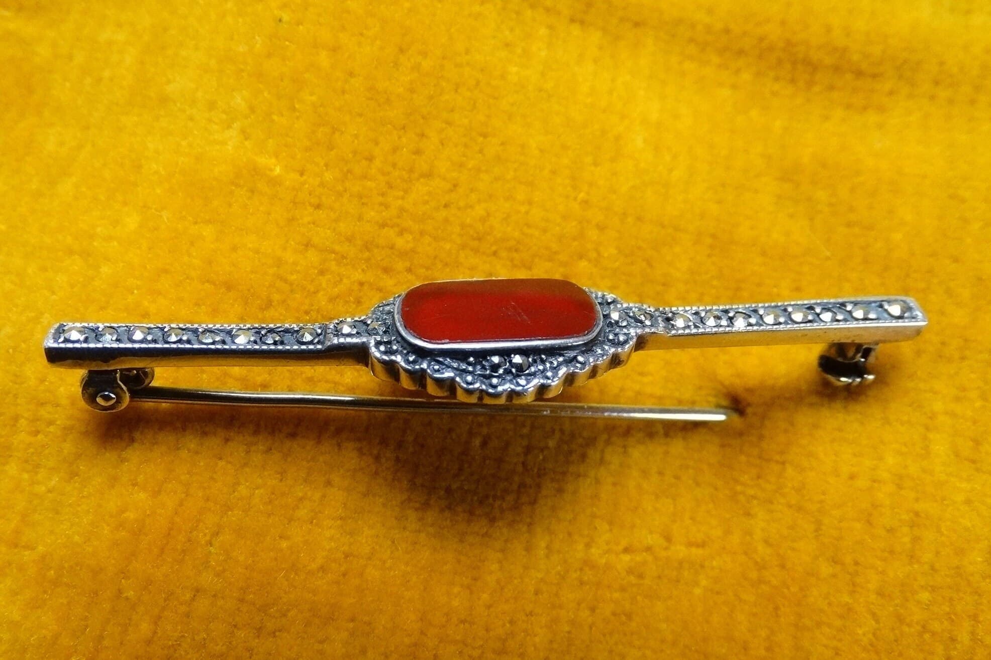 Art deco brooch, silver, carnelian & marcasite/Tie or cravat pin - image 4