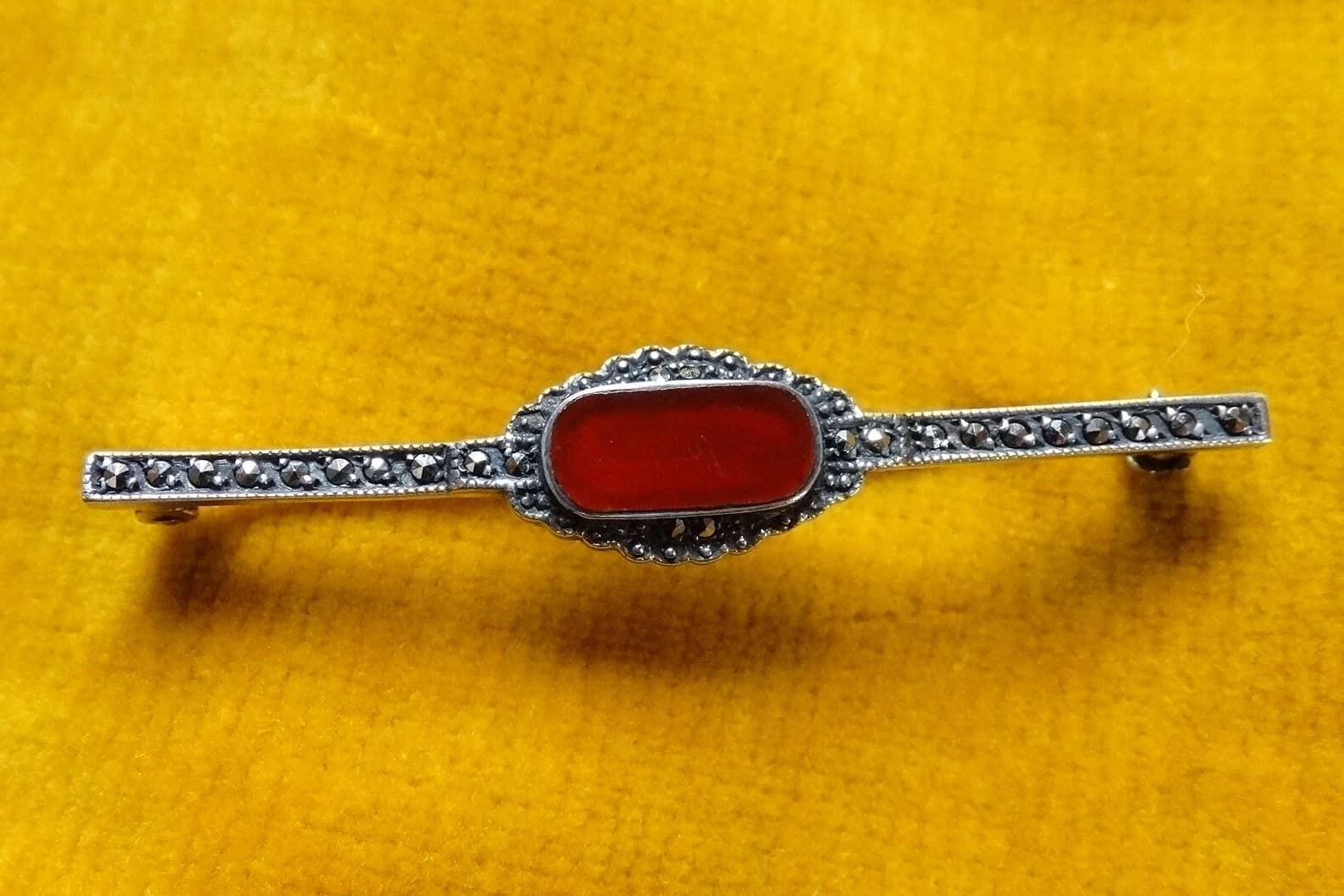 Art deco brooch, silver, carnelian & marcasite/Tie or cravat pin - image 5