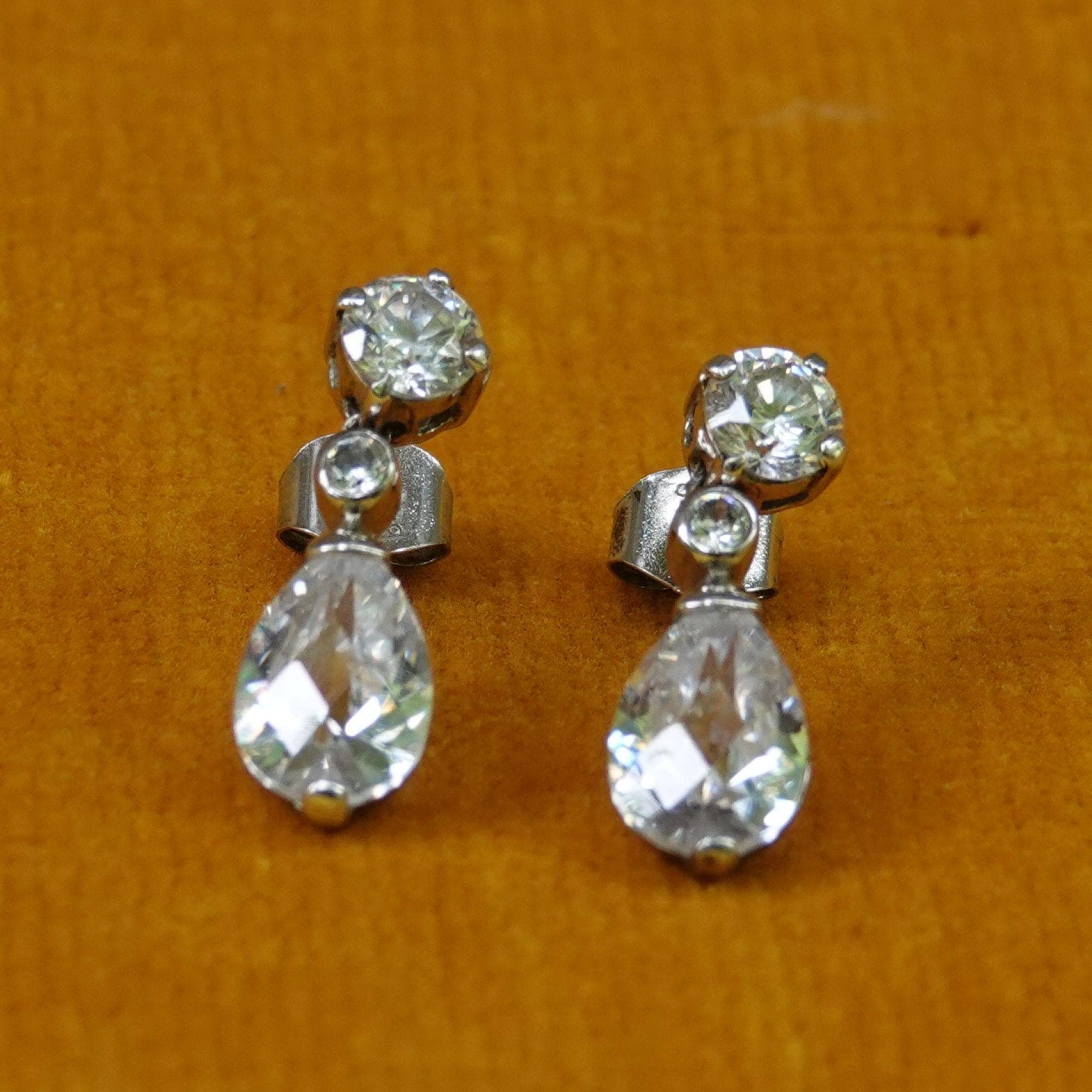 925 crystal drop earring for pierced ears with 925 butterfly fasteners